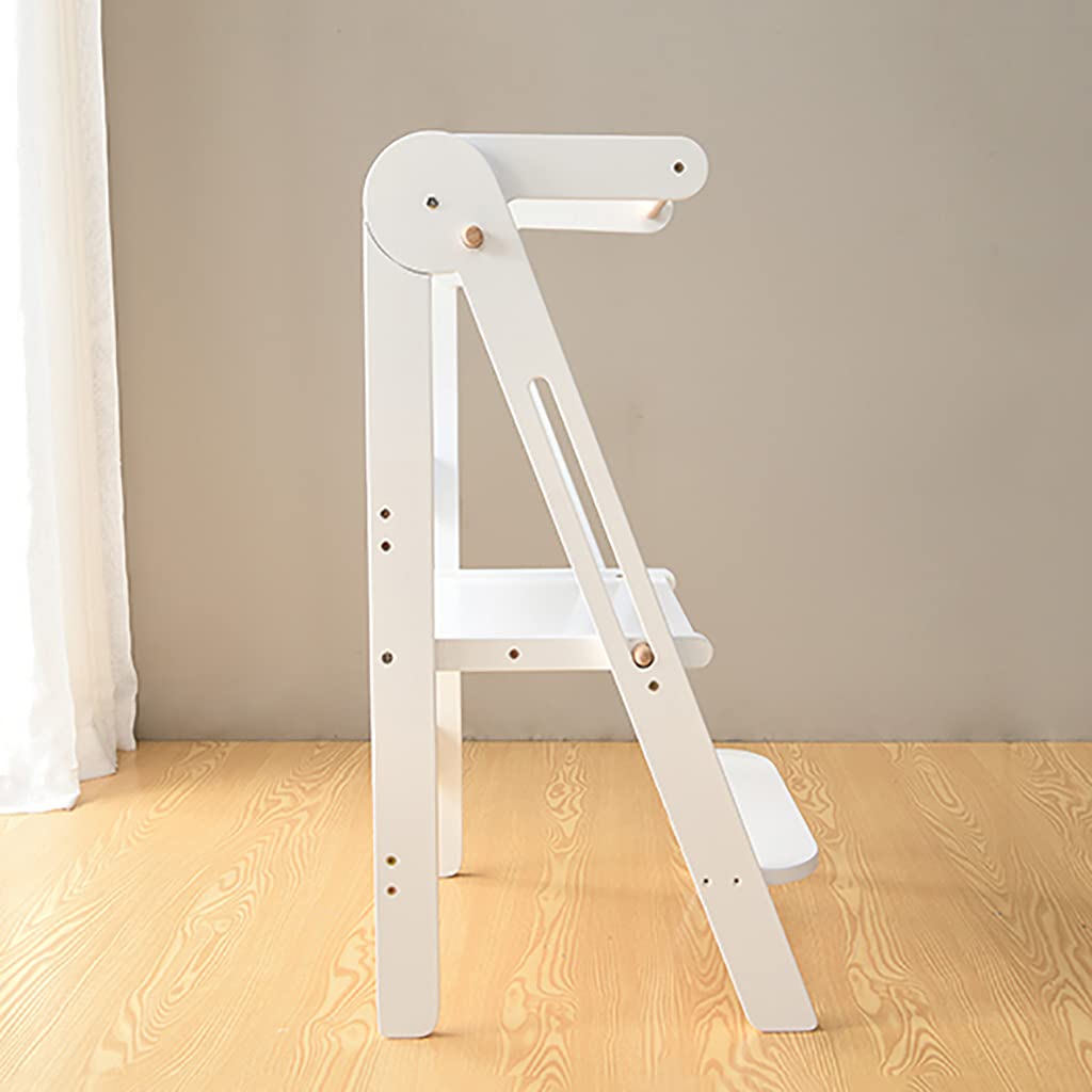 Foldable Wooden Kitchen Helper Stool for Kids - Safe Learning Tower for Bathroom & Cooking