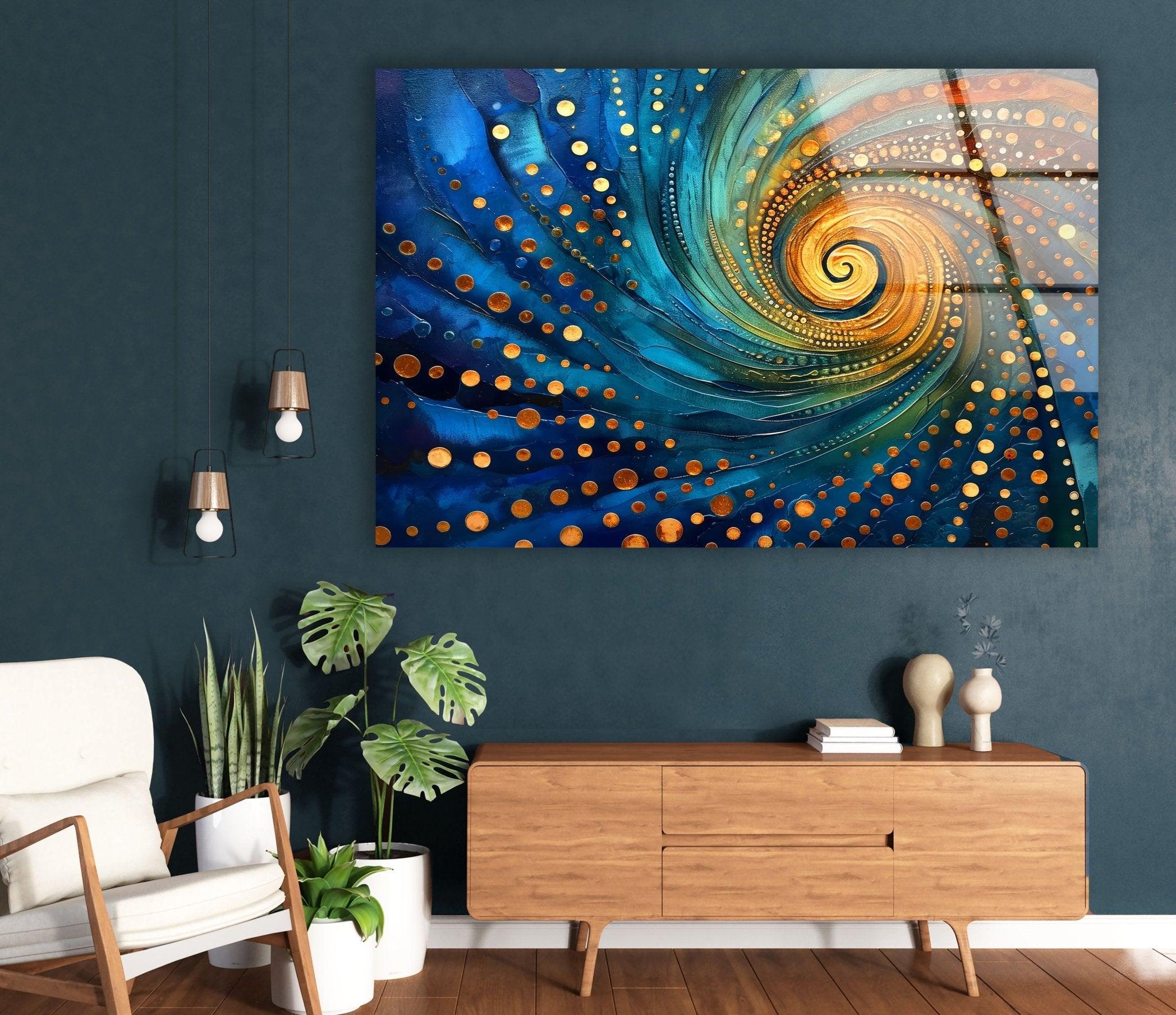 Abstract Spiral Fractal Glass Wall Art - Modern Home Decor for Living Room, Bedroom & Office - Handmade 3D Glass Sculpture for Unique Interior Design