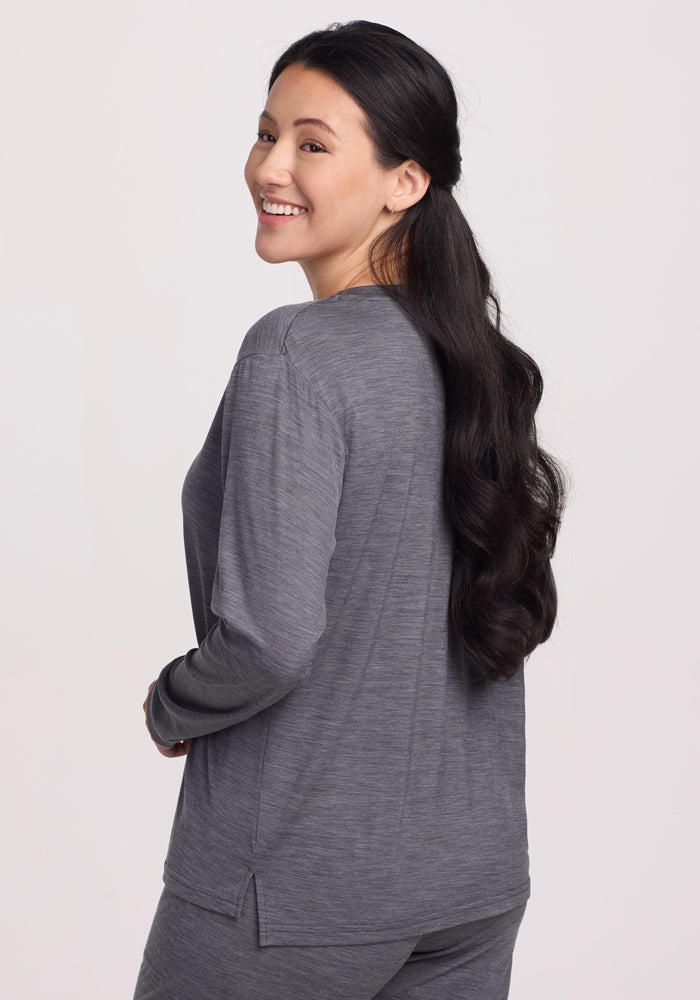 Ashlie Lounge Top - Soft & Comfortable Women's Casual Shirt in Graphite Heather - Perfect for Relaxing at Home, Yoga, or Running Errands