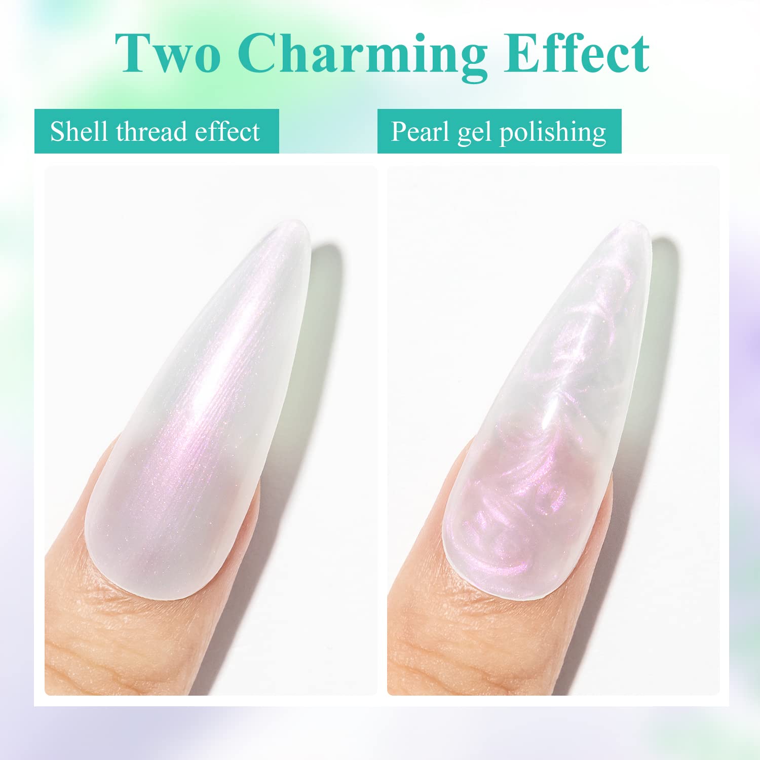 MIZHSE Aurora Effect White & Pink Shimmer Nail Gel Polish - 10 Colors Pearl & Shell Gel Nail Polish Set for UV/LED Soak Off - Perfect for Manicures, Pedicures & Nail Art Designs