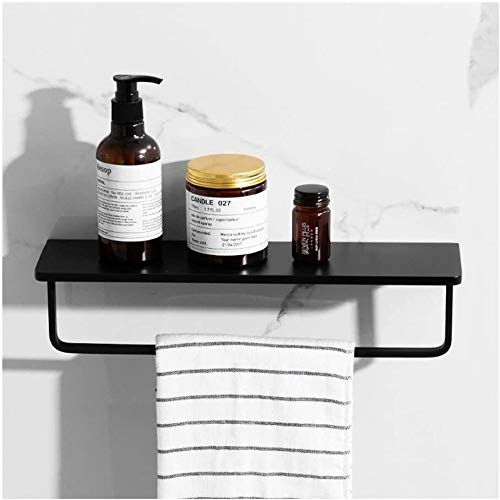 Multifunctional Black Aluminum Wall-Mounted Bathroom Shelf with Towel Rack - Space Saving Storage Solution for Towels, Toiletries & Bathroom Essentials - Perfect for Small Bathrooms, Apartments & Modern Home Decor