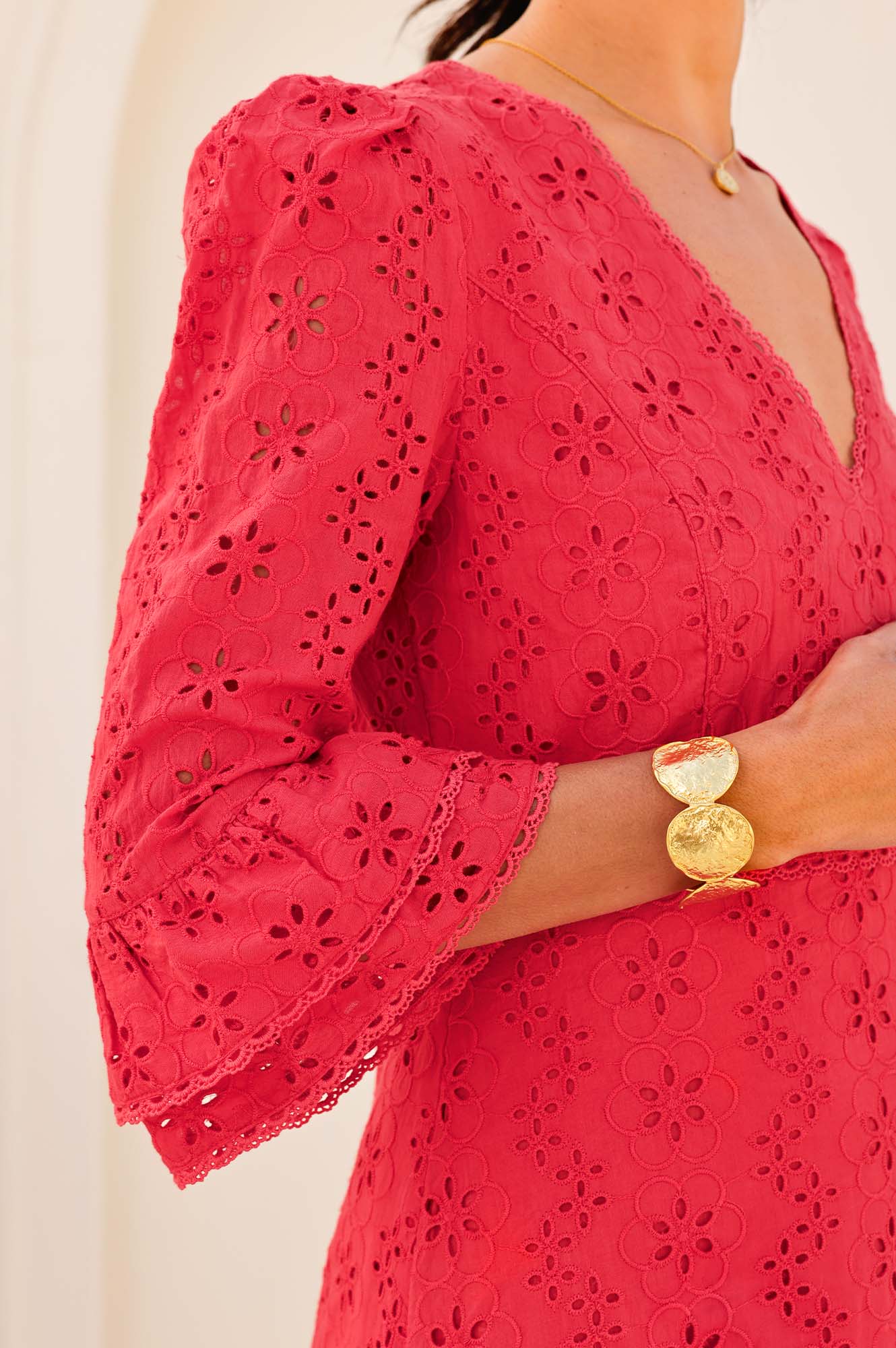 Victoria Broderie Floral Embroidered Maxi Dress - Red | Elegant Summer Beach Wedding Guest Dress for Women