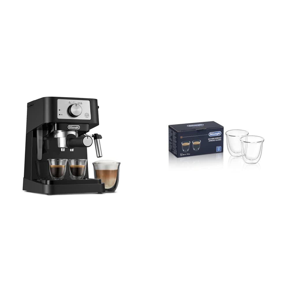 De'Longhi 15 Bar Pump Manual Espresso Machine with Milk Frother & 2 Thermo Glasses - Perfect for Home Baristas & Coffee Lovers