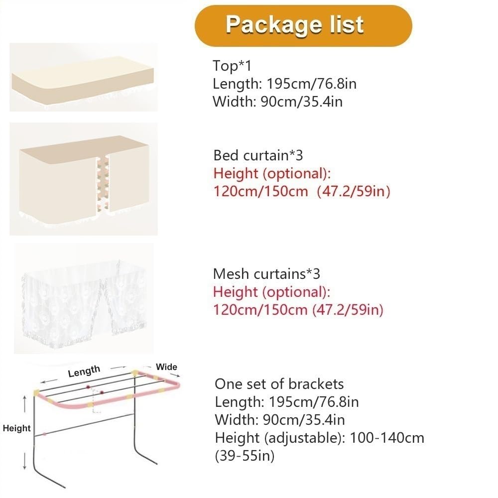 Blackout Bunk Bed Tent for Top Bunk - Privacy Curtain Set with Frame & Mosquito Net (47.2in/120cm) - Perfect for Dorms, Kids Rooms & Sleep Privacy