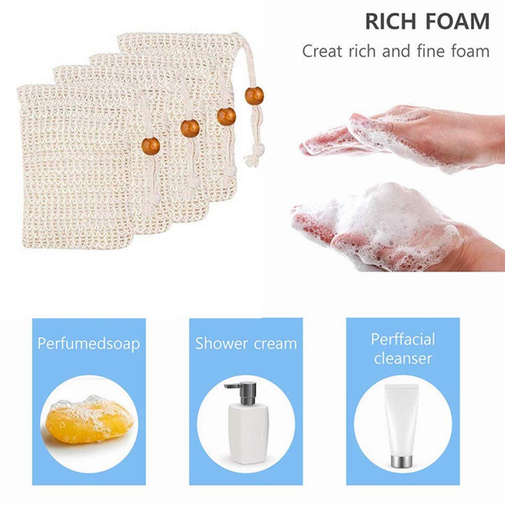 4-Pack Natural Sisal Exfoliating Loofah Soap Saver Bags with Drawstring - Handmade Mesh Soap Pouch for Shower, Bath & Body Wash - Perfect for Eco-Friendly Skincare & Travel Toiletries
