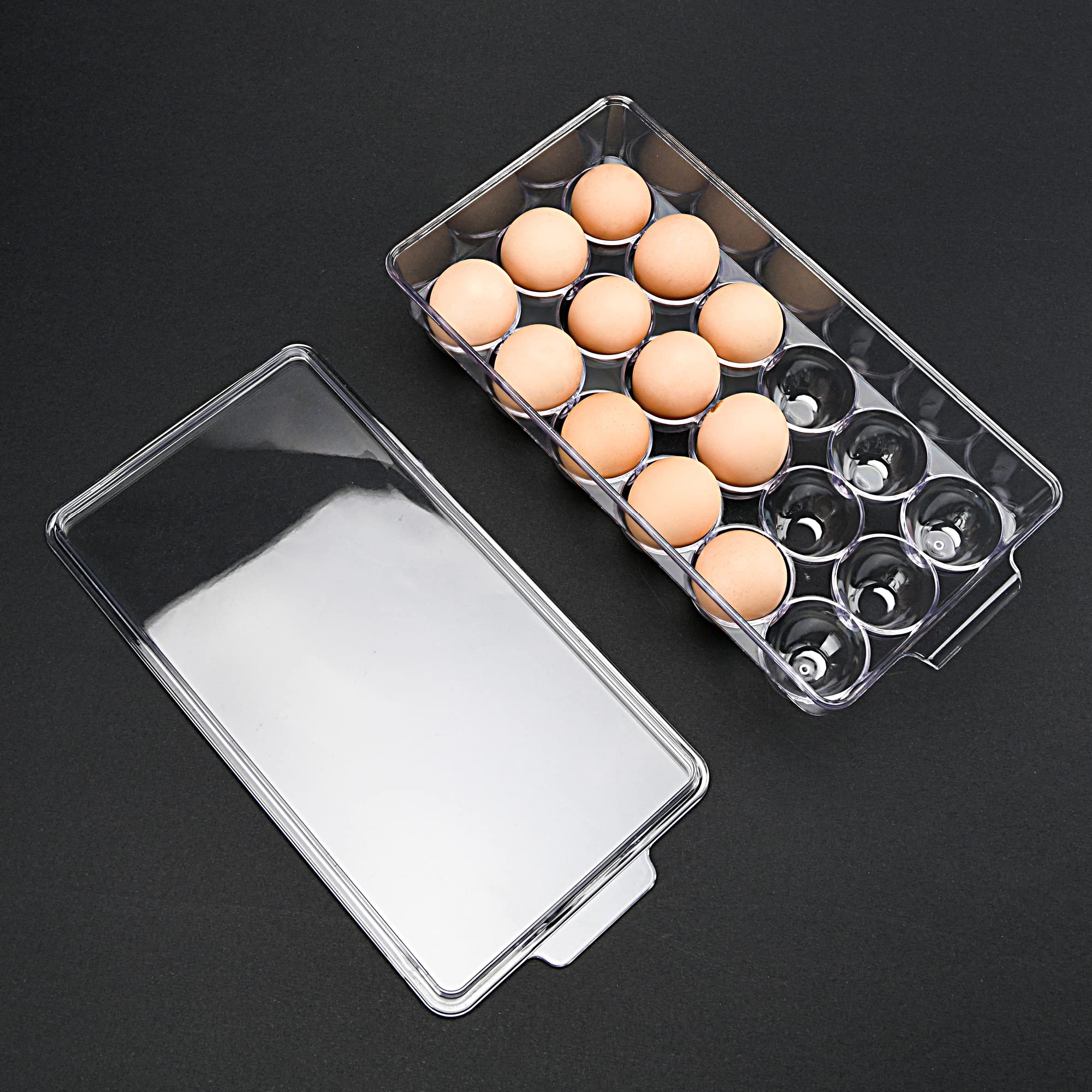 18-Slot Clear Plastic Egg Holder for Refrigerator - Stackable Fridge Organizer with Lid - Perfect for Kitchen Storage & Fresh Egg Preservation (Ideal for Home, Restaurant, and Bakery Use)