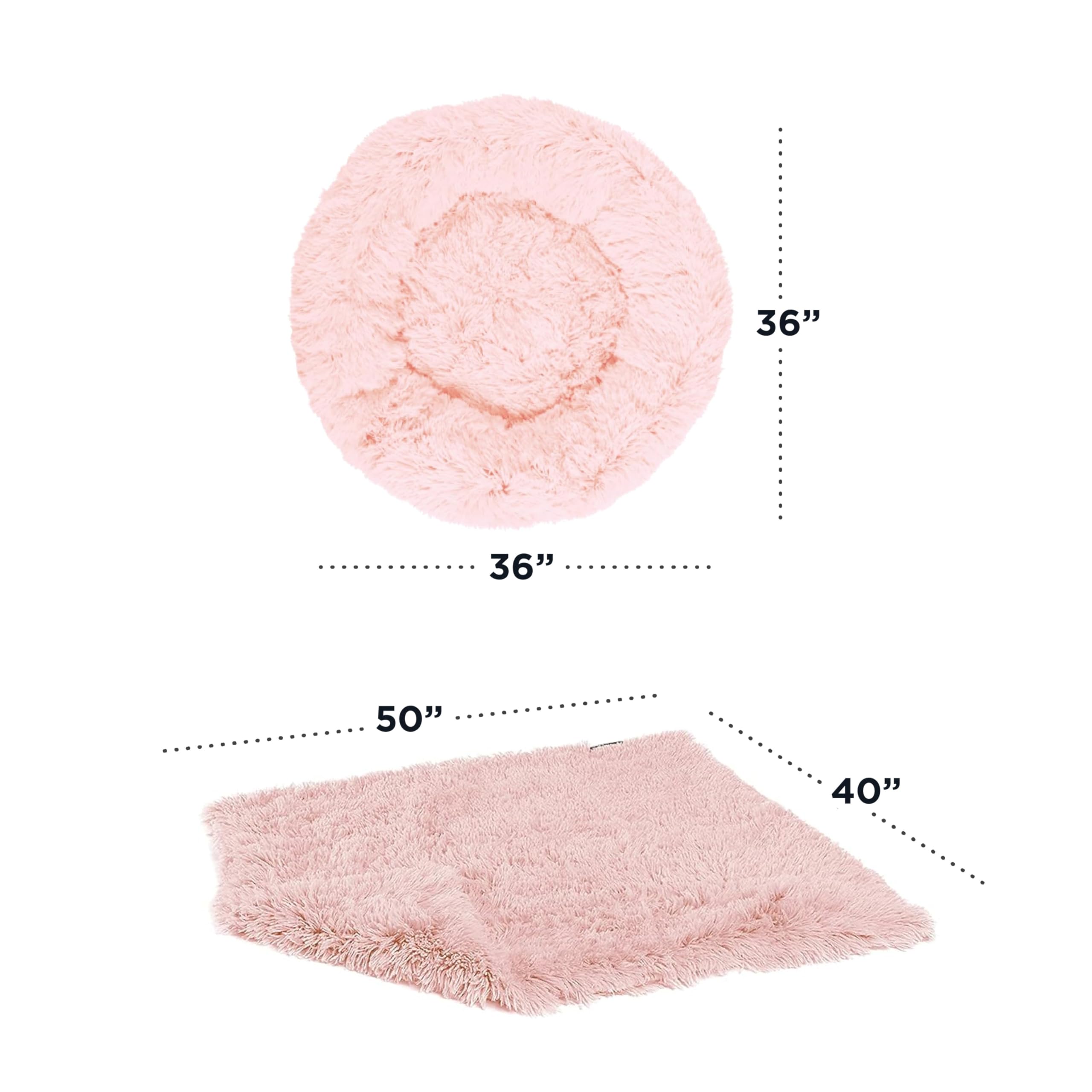 Best Friends by Sheri Bundle Set - Original Calming Shag Donut Cuddler Pet Bed for Cats & Dogs + Soft Cotton Candy Pink Throw Blanket, Large 36