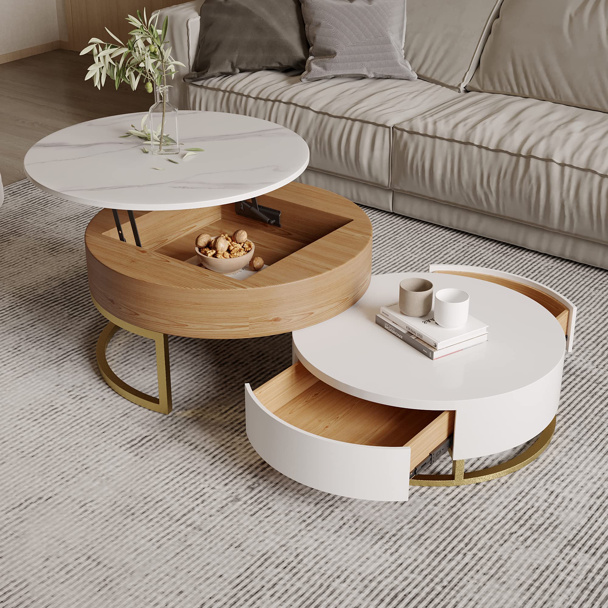 Lift Top Coffee Table with Hidden Storage - 2-Piece Set for Living Room & Office