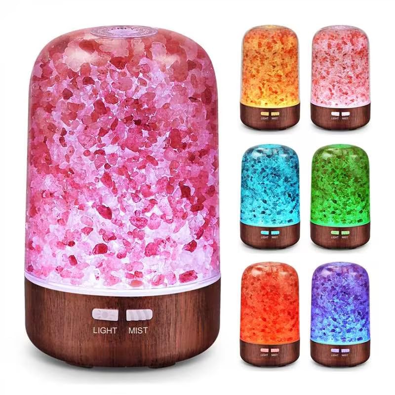 Premium 3-in-1 Aromatherapy Essential Oil Diffuser with Himalayan Salt Lamp & Cool Mist Humidifier - 120ml Ultrasonic Diffuser with 7 Color Changing LED Lights for Home, Office, Yoga Studio & Bedroom Relaxation (Red Bronze)
