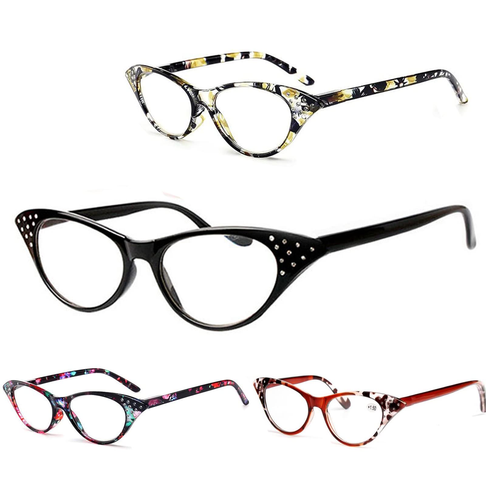 Viseng 4 Pack Cat Eye Spring Hinged Reading Glasses +1.0 for Women - Stylish Fashion Readers with Lightweight Frame for Reading, Working & Daily Use