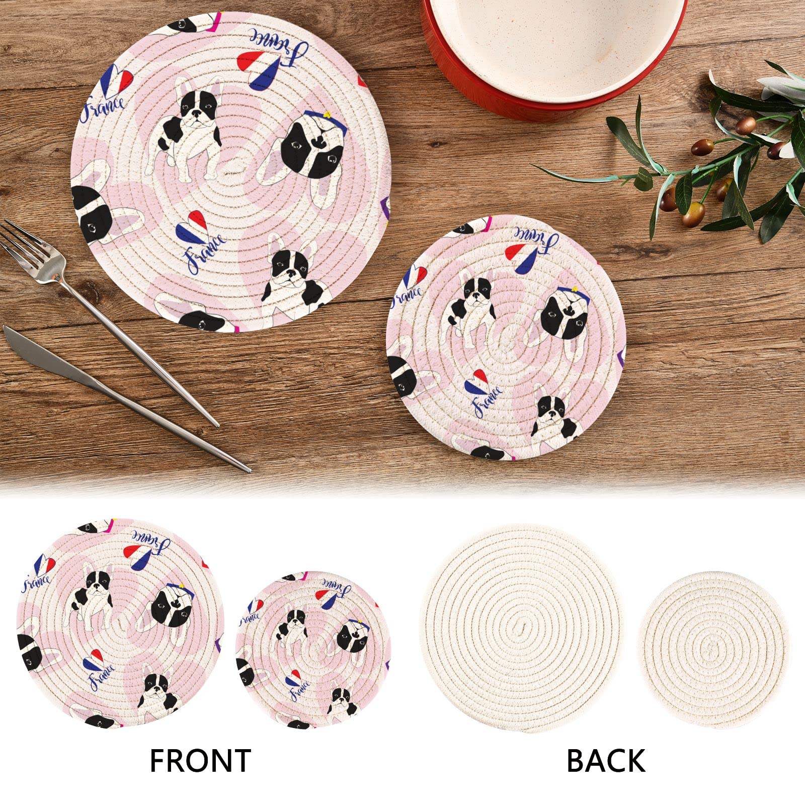 French Bulldog Heart-Shaped Pot Holder Set of 2 - Heat Resistant Trivets & Hot Pads for Kitchen (7