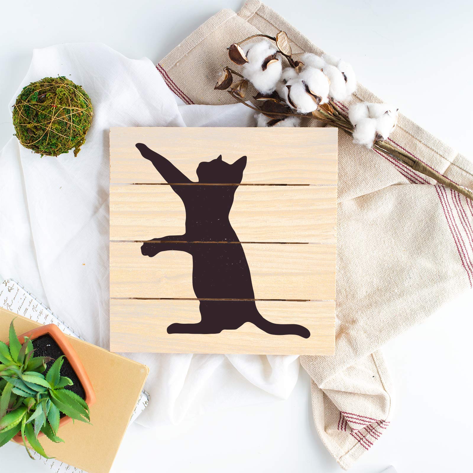 Cat Stencil Art for DIY Projects - Cat Scratching Silhouette Template for Wall Decor, Wood Burning & Crafting