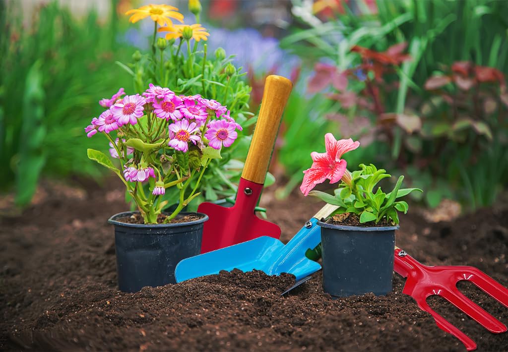 IELEK 5-Piece Stainless Steel Gardening Tool Set - Trowel, Rake, Shovel, Spoon & Fork - Durable Outdoor Garden Tools for Planting, Weeding & Landscaping - Perfect Easter Gift for Gardeners & Homeowners