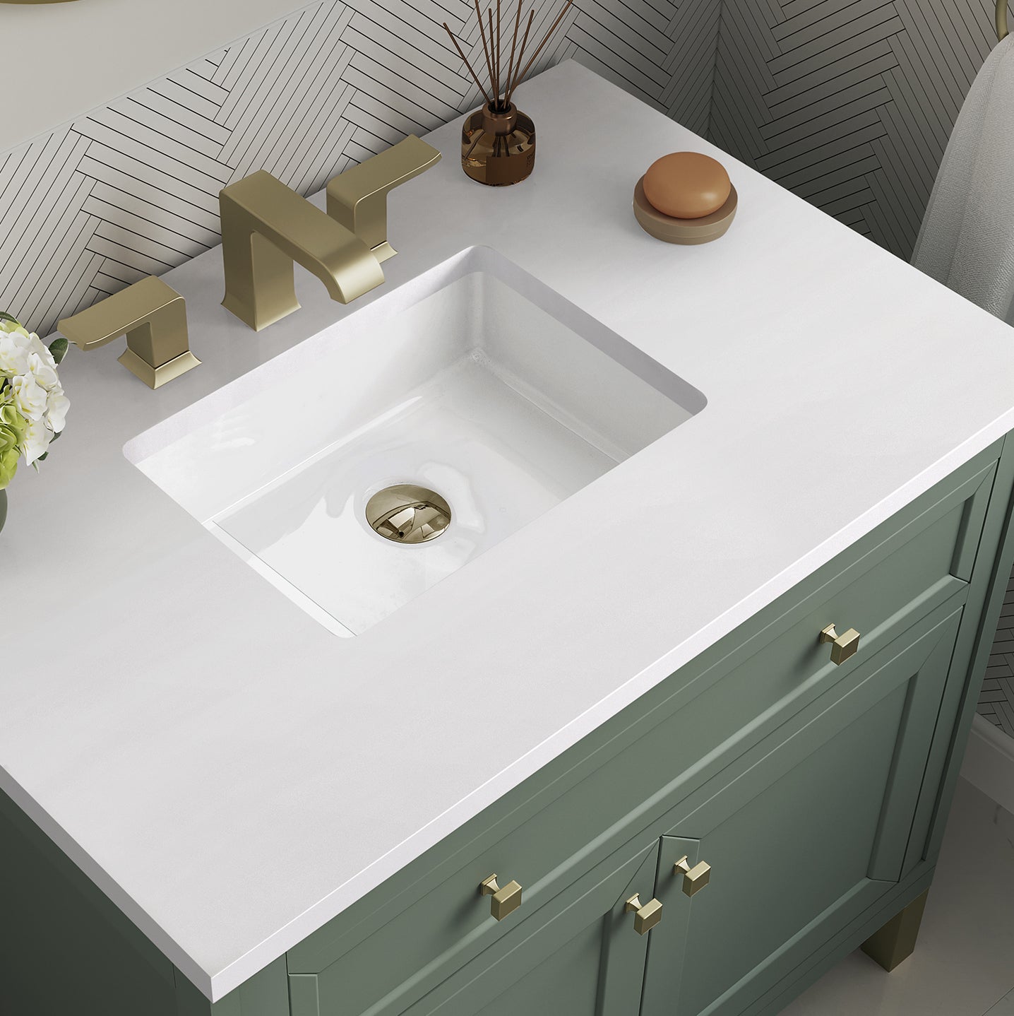 James Martin Vanities Chicago Collection 36 Inch Single Bathroom Vanity in Smokey Celadon with Countertop Options - Modern Farmhouse Style for Small Bathrooms & Powder Rooms