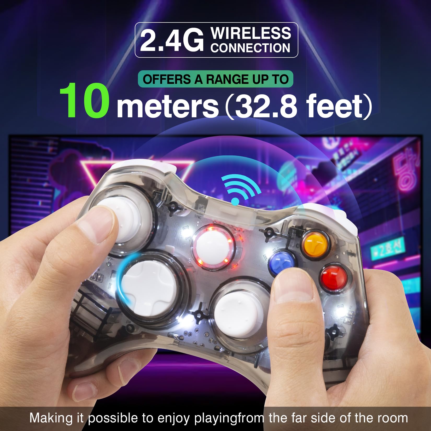 Wireless Xbox 360 Controller with LED - Compatible with PC & Xbox 360 - Enhanced Joystick & Vibration for Gaming (Black)
