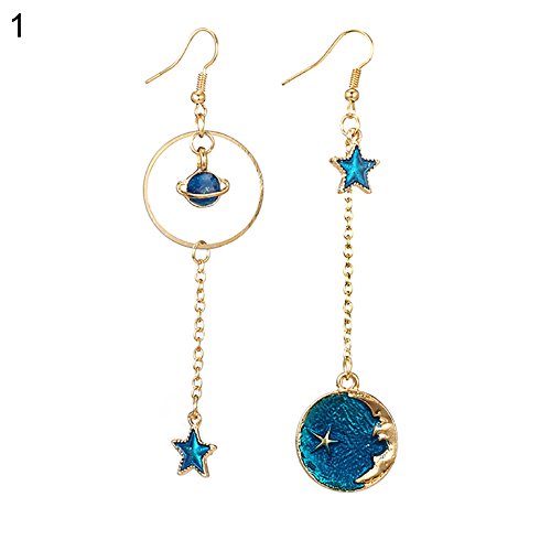 Blue Sun Moon Star Tassel Dangle Earrings for Women - Fashion Bohemian Hook Earrings Jewelry - Perfect Valentine's Day, Birthday & Holiday Gifts for Women & Girls - Great for Parties, Dating & Nightclubs