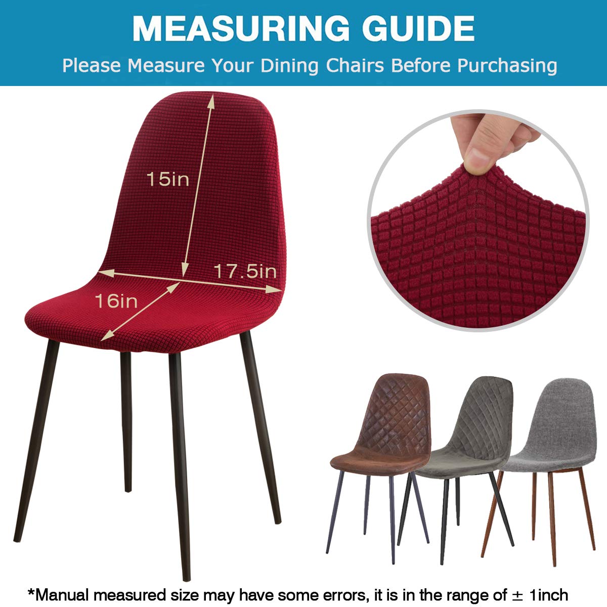 Mid Century Modern Jacquard Shell Chair Covers - Stretchable Slipcovers for Dining Chairs, Lounge & Armless Chairs (Set of 4, Wine Red) | Waterproof & Durable Plastic Chair Protectors for Dining Room, Kitchen & Living Room Decor