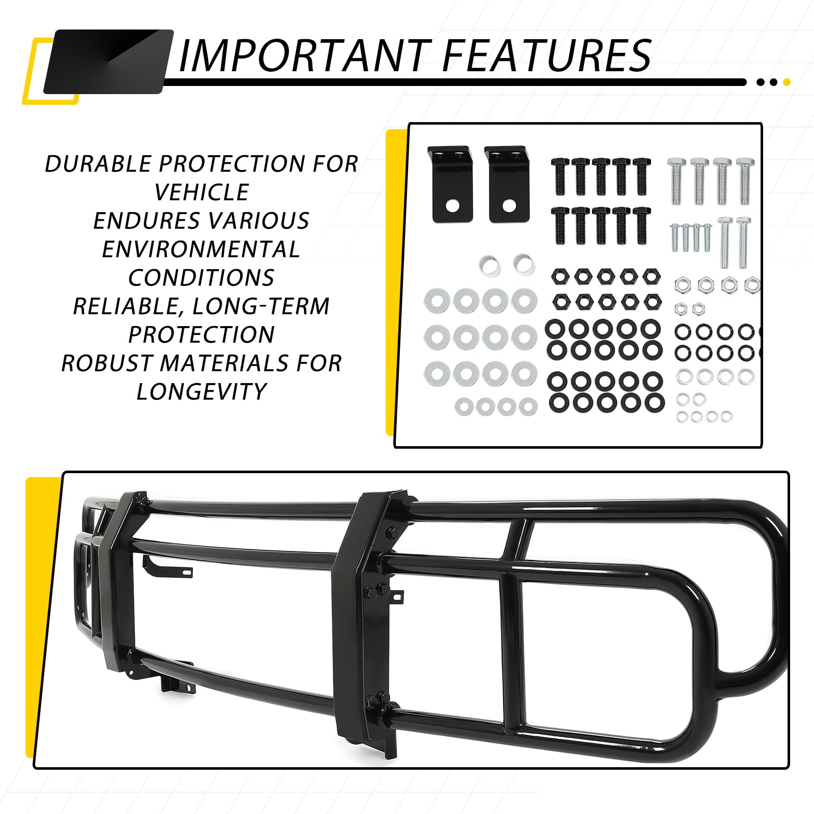KUAFU Heavy Duty Steel Front Bumper Brush Guard for 2003-2009 Hummer H2 - Black Powder Coated Off-Road Protection | Perfect for Truck Accessories, Off-Roading & Vehicle Protection