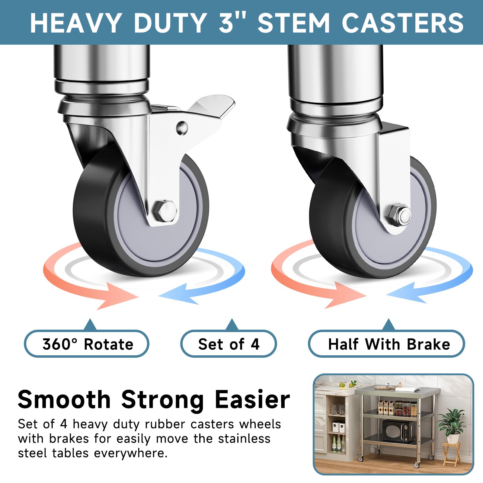 Stainless Steel Work Table 36x24 Inches with Caster Wheels & 2 Undershelves - Heavy Duty Metal Utility Table for Commercial Kitchen, Restaurant, Garage, Laundry Room | Perfect for Food Prep, Workshop Projects & Outdoor Use (36