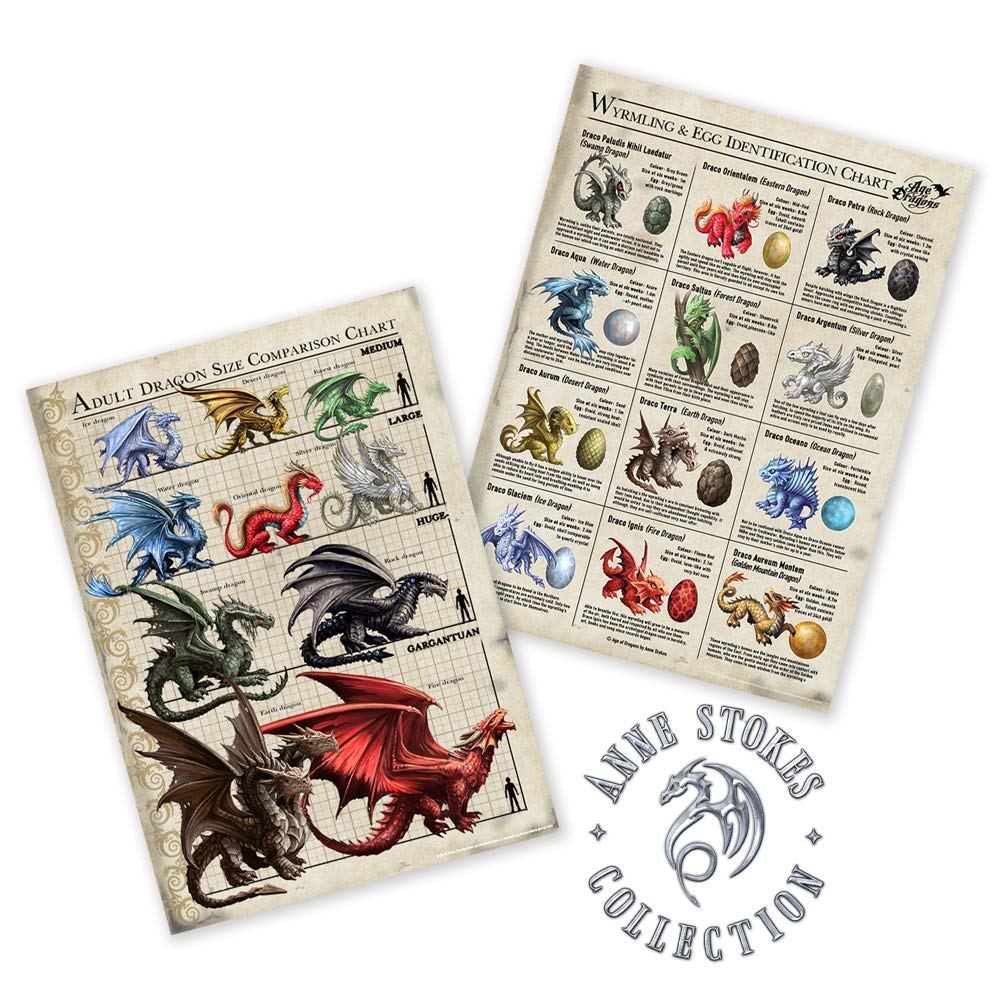 Anne Stokes Wymlings and Dragon Egg Size Chart Poster - Officially Licensed Fantasy Wall Art for Home Decor, Bedroom, Kitchen & Living Room - Perfect for Dragon Lovers and Fantasy Theme Rooms