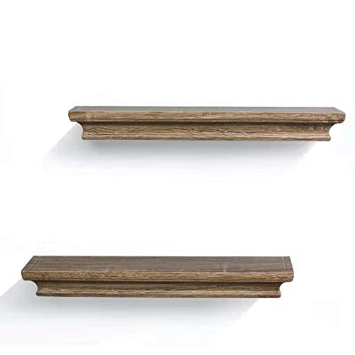 2 Pack Traditional Floating Wall Shelves Set - Grey Finish, 16 Inch, Rustic Wooden Shelves for Living Room, Bedroom, Bathroom & Office Decor