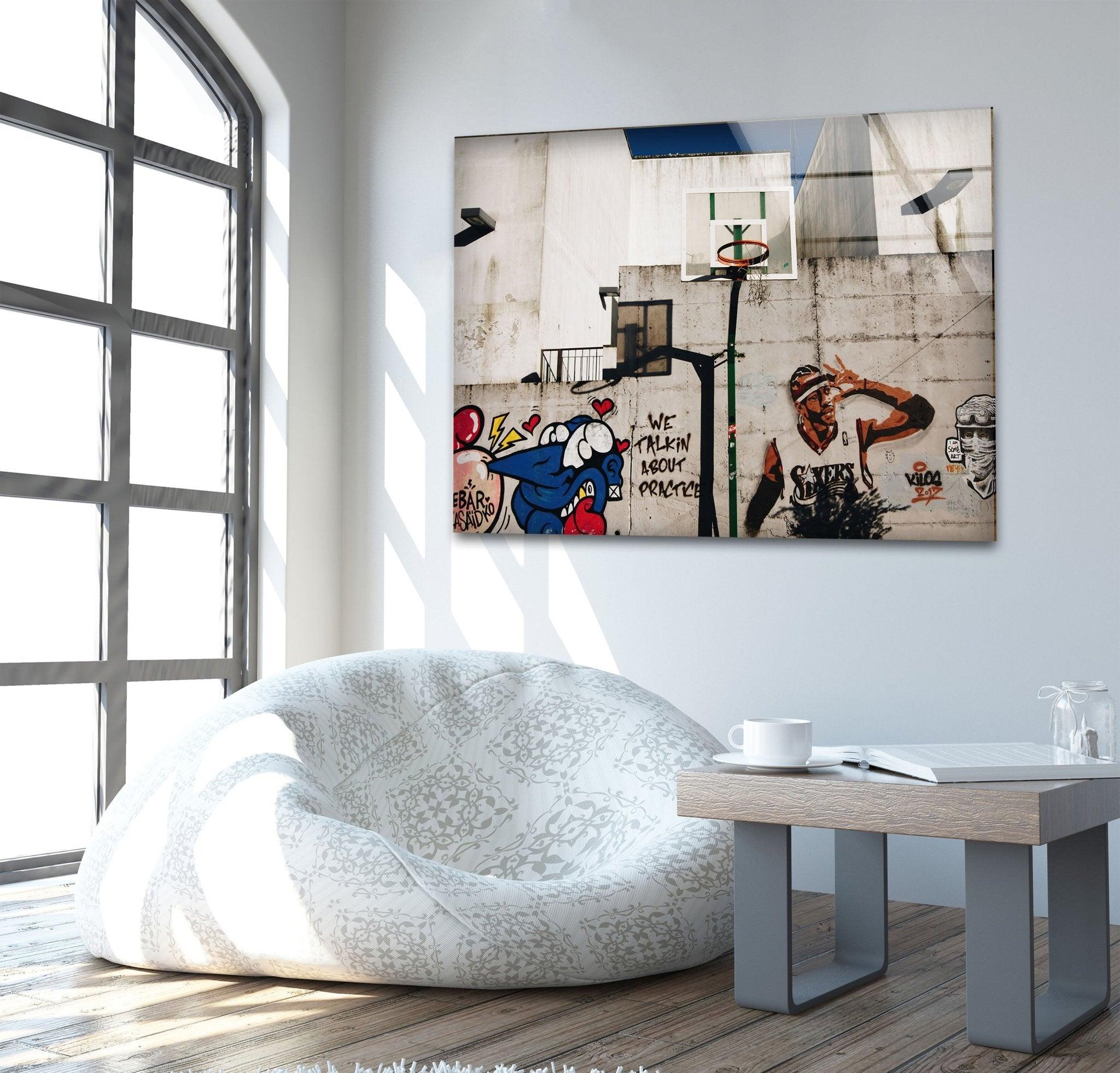 Banksy Graffiti Art Glass Wall Decor - Modern Urban Home & Office Artwork for Living Room, Bedroom or Office Space