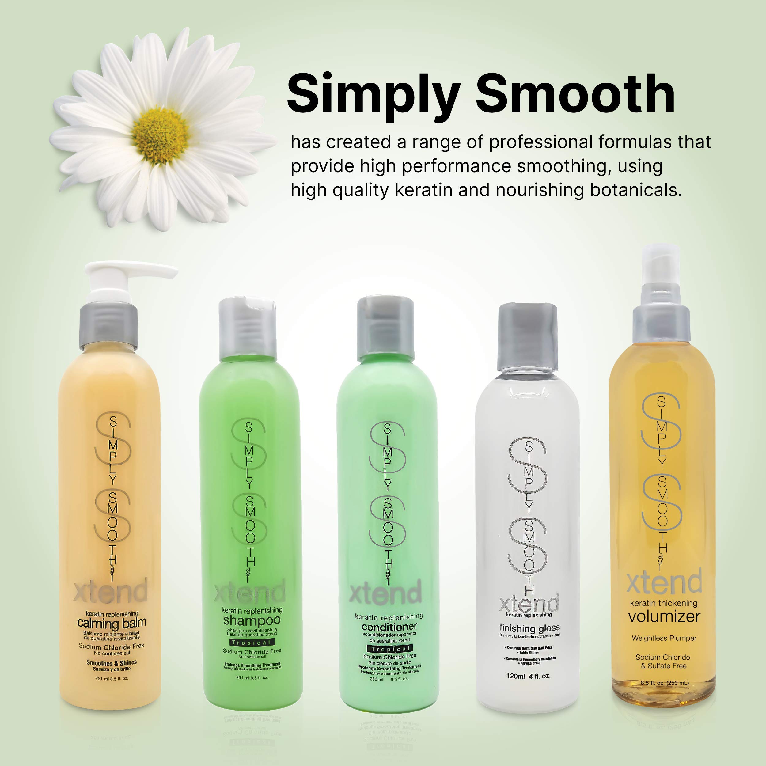 Simply Smooth Xtend Keratin Replenishing Tropical Shampoo - Keratin & Collagen Infused Daily Shampoo for Damaged Hair (33.8 Oz) - Perfect for Color-Treated, Dry & Frizzy Hair at Home or Salon Use