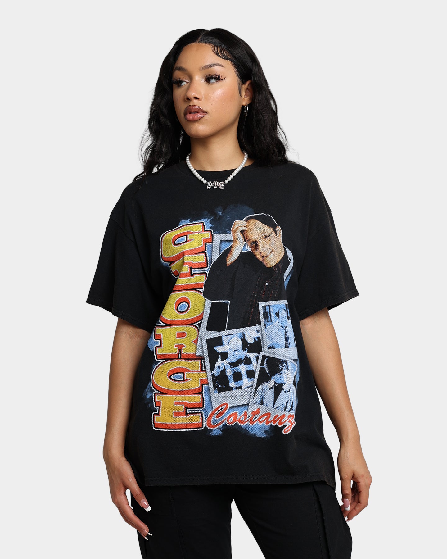 Vintage Seinfeld George Costanza T-Shirt - Washed Black Retro Graphic Tee for Men - Perfect for Casual Wear, TV Show Fans, and 90s Nostalgia