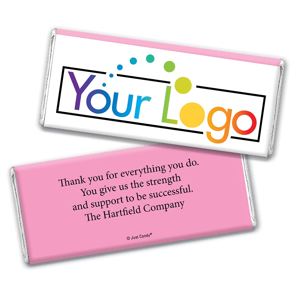 50ct Custom Printed Candy Bars with Logo - Personalized Chocolate Promotional Gifts for Events, Weddings & Corporate Branding (Pink)