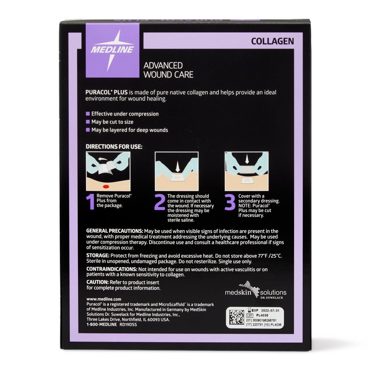 Puracol Plus Collagen Wound Dressings, 4.25x4.5 Inches (Box of 10) - Advanced Wound Care for Diabetic Ulcers, Pressure Sores & Surgical Wounds