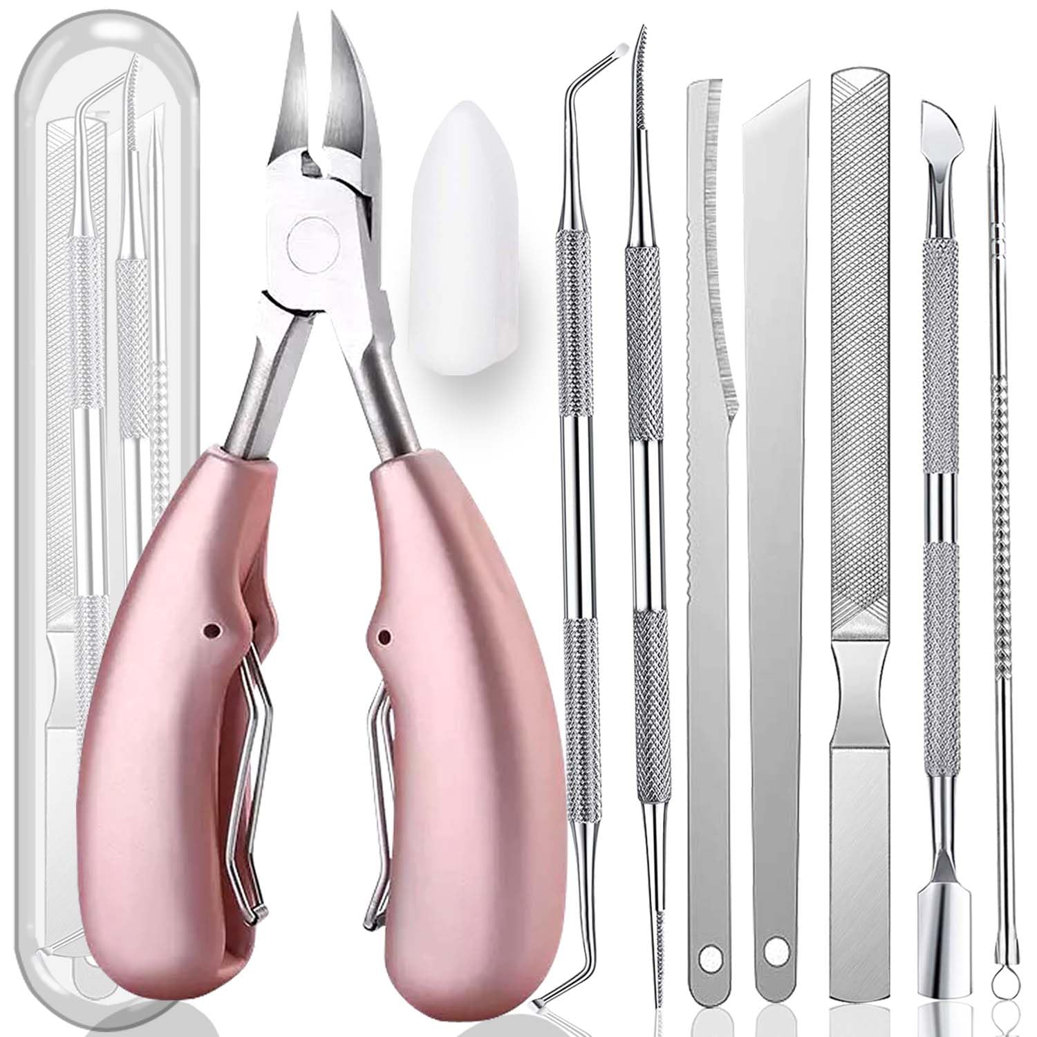10PCS Professional Toenail Clippers Set for Thick & Ingrown Nails - Stainless Steel Pedicure Tools for Men & Seniors (Pink) - Perfect for Home Pedicure, Nail Care & Ingrown Toenail Treatment