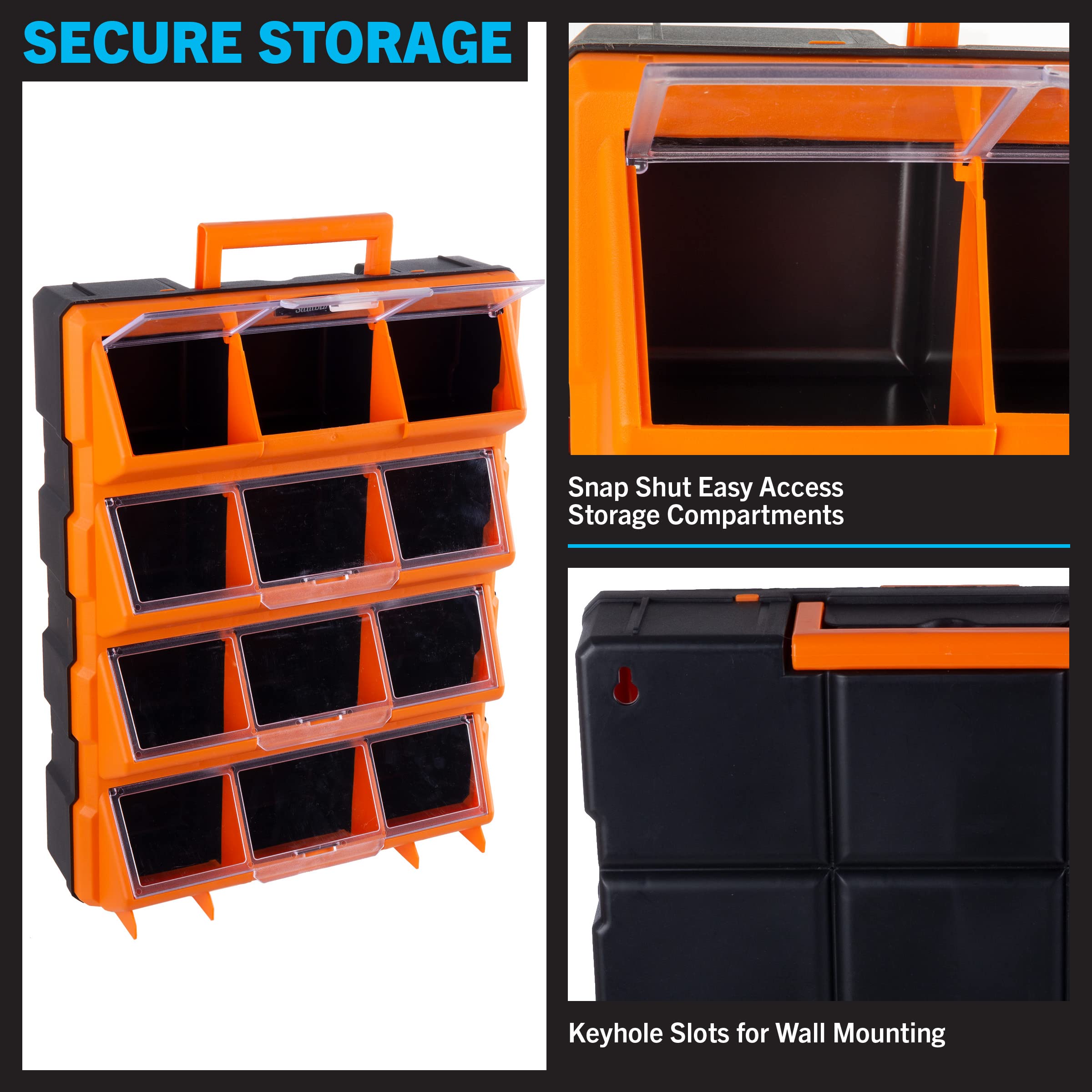 Stalwart 12-Bin Plastic Storage Drawer Organizer - Black Screw Cabinet for Hardware, Craft Supplies & Toys - Perfect for Garage, Workshop & Home Organization - Space Saving Storage Solution for DIY, Crafts & Small Parts