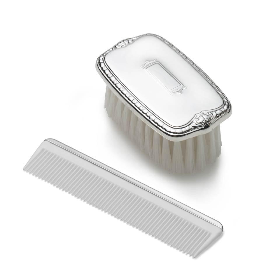 Sterling Silver Boys Shield Brush and Comb Set - Durable Hair Care for Kids - Perfect for Gifts, Travel, and Daily Grooming