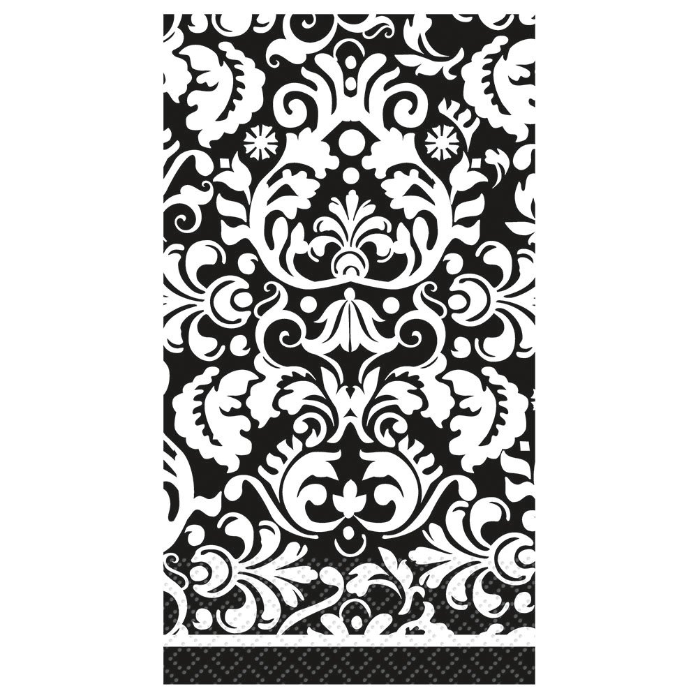 Elegant Black Damask Paper Guest Napkins - 16 Count, Premium Quality for Weddings, Parties & Formal Dining Events