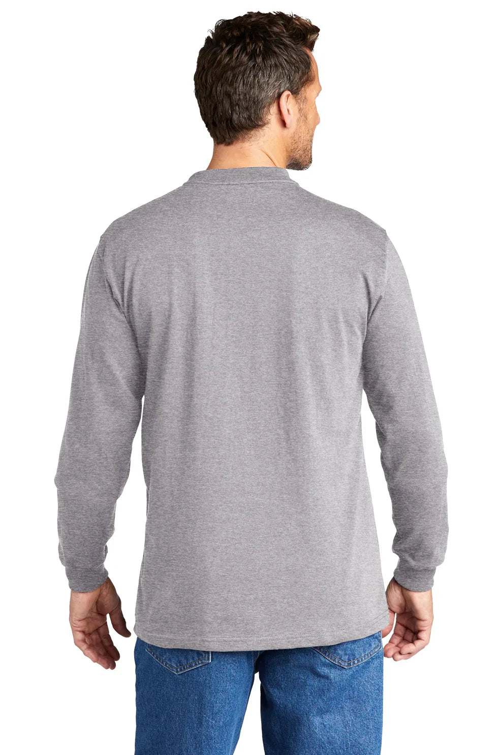 Carhartt Men's Long Sleeve Henley T-Shirt - Heather Grey Cotton Work Shirt for Construction, Outdoor & Casual Wear | Durable Workwear for Laborers, Handymen & Outdoor Enthusiasts