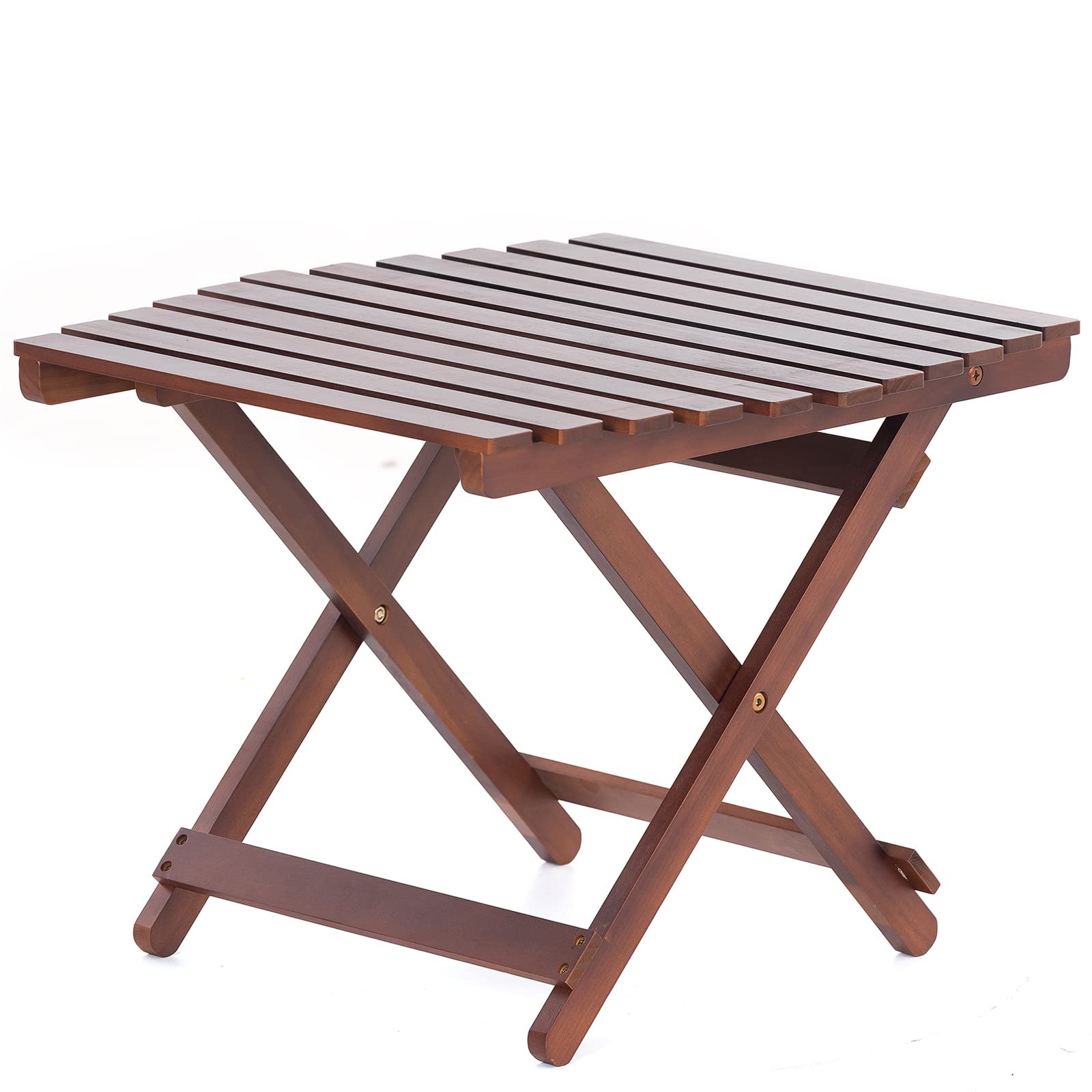 TINGSING Portable Folding Side Table - Lightweight Wooden Patio Table for Outdoor & Indoor Use, Easy to Store & Carry, 50lbs Weight Capacity, No Assembly Required, Brown - Perfect for Camping, Picnics, Beach, Balcony & Backyard Relaxation