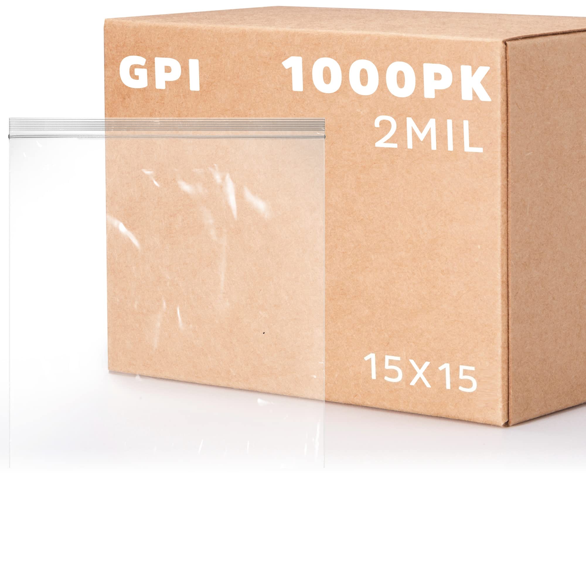 15x15 Inch Clear Reclosable Plastic Zip Bags - Bulk Pack of 1000, 2 Mil Thick Durable Poly Baggies with Resealable Zipper Top - Perfect for Travel Storage, Food Packaging, Craft Supplies & Shipping Supplies
