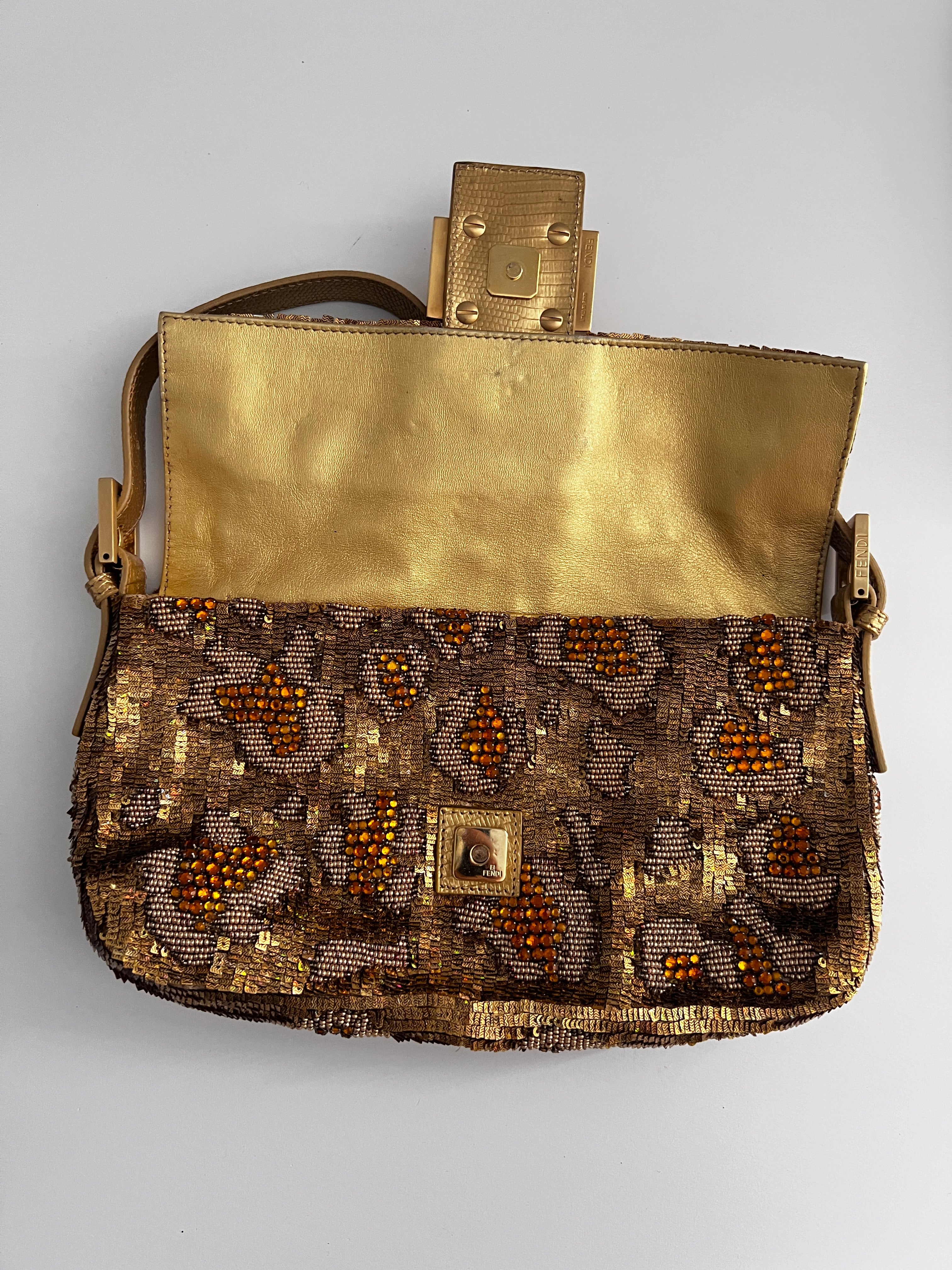 Fendi Gold Grape Sequin Baguette Bag - Luxury Designer Handbag for Women | Perfect for Parties, Weddings & Evening Events