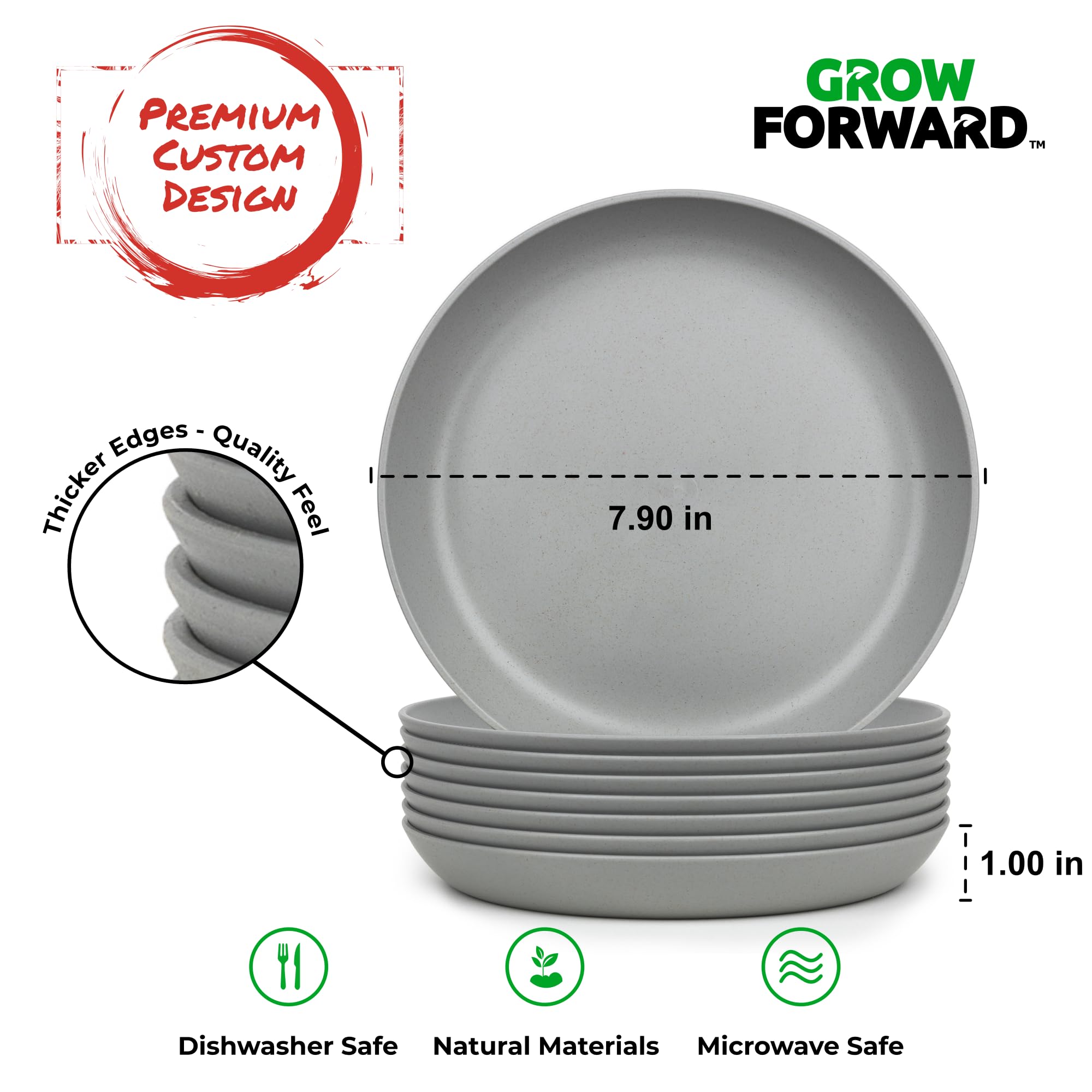 Premium 8-Inch Wheat Straw Dessert Plates - Set of 8 Unbreakable & Microwave Safe Reusable Plates - Eco-Friendly Hard Plastic Dinnerware for Kitchen, Camping, RV, Outdoor, Patio - Perfect for Parties, Picnics & Everyday Use