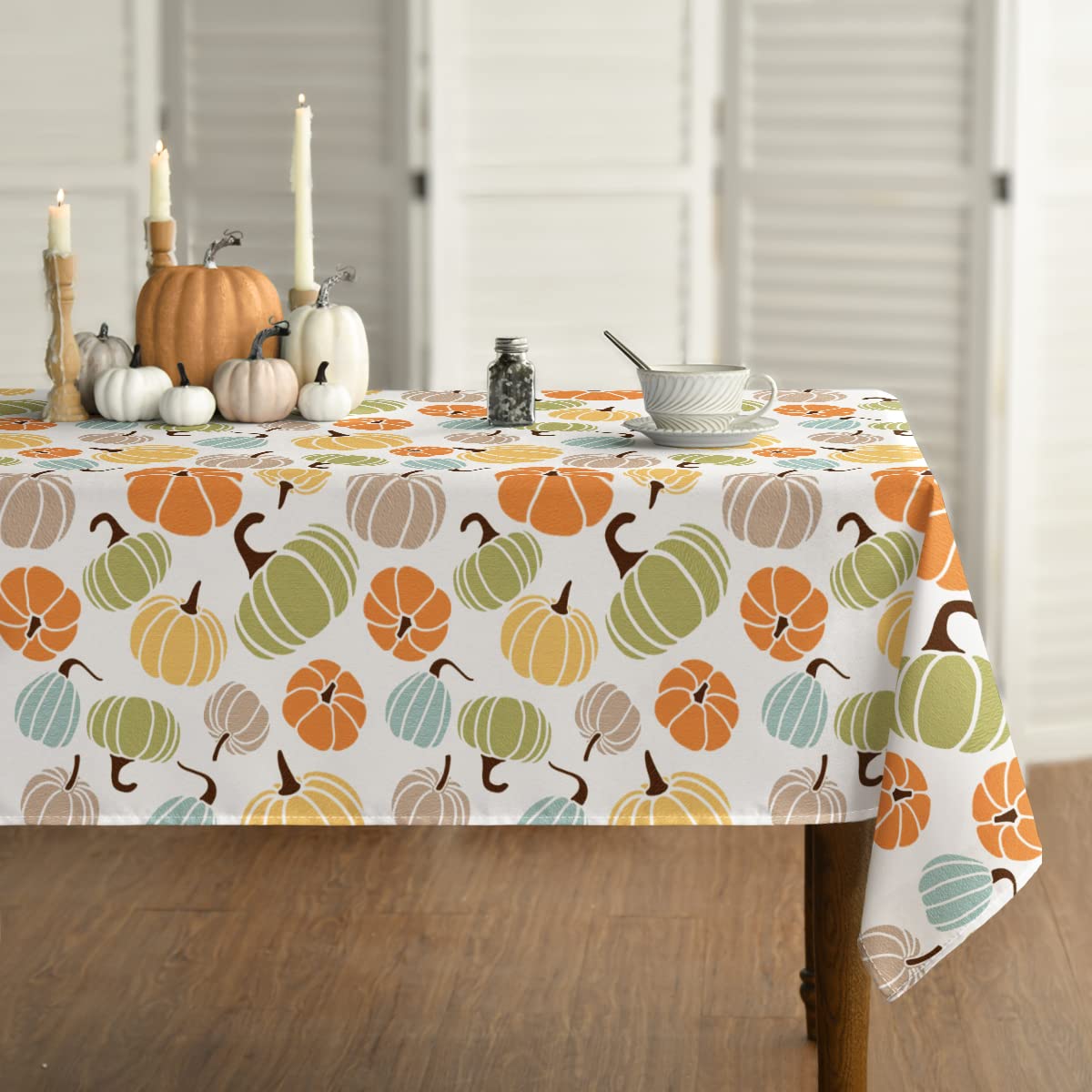 Horaldaily 60x120 Inch Fall Tablecloth - Thanksgiving Autumn Harvest Rectangular Table Cover in Orange, Yellow, Blue & Green with Colorful Pumpkin Design | Perfect for Party Decor, Picnic, Dinner & Seasonal Home Decoration