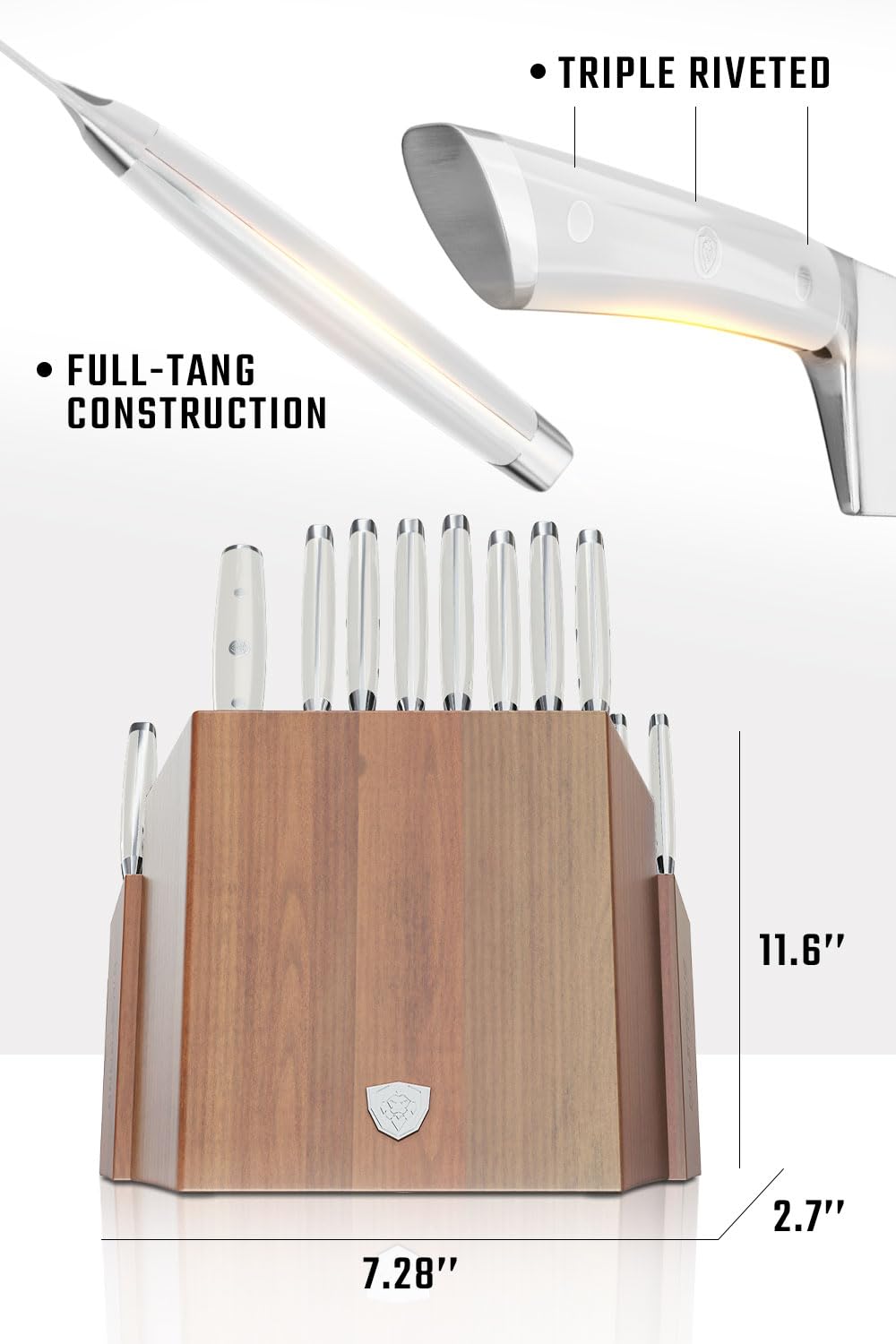 Dalstrong Gladiator Series Elite 18-Piece Stainless Steel Knife Set with Acacia Wood Block - High Carbon German Steel Knives with White Handles - NSF Certified - Perfect for Home Chefs, Cooking Enthusiasts & Valentine's Gift for Men - Ideal for Professional Kitchens, Holiday Cooking & Gourmet Meal Preparation