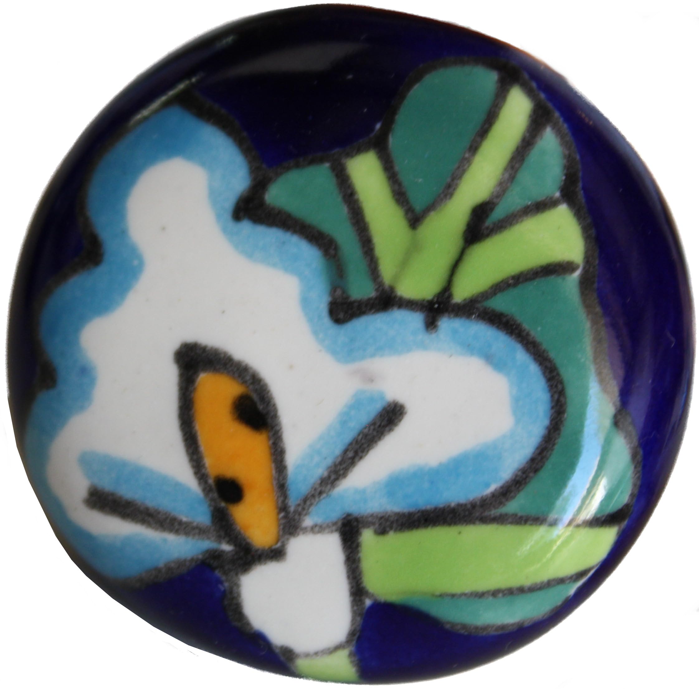 Hand-Painted Round Lily Talavera Ceramic Drawer Knobs - Vintage Mexican Style Cabinet Hardware for Kitchen, Bathroom & Furniture (Set of 4) - Perfect for Dressers, Cabinets & DIY Home Decor Projects