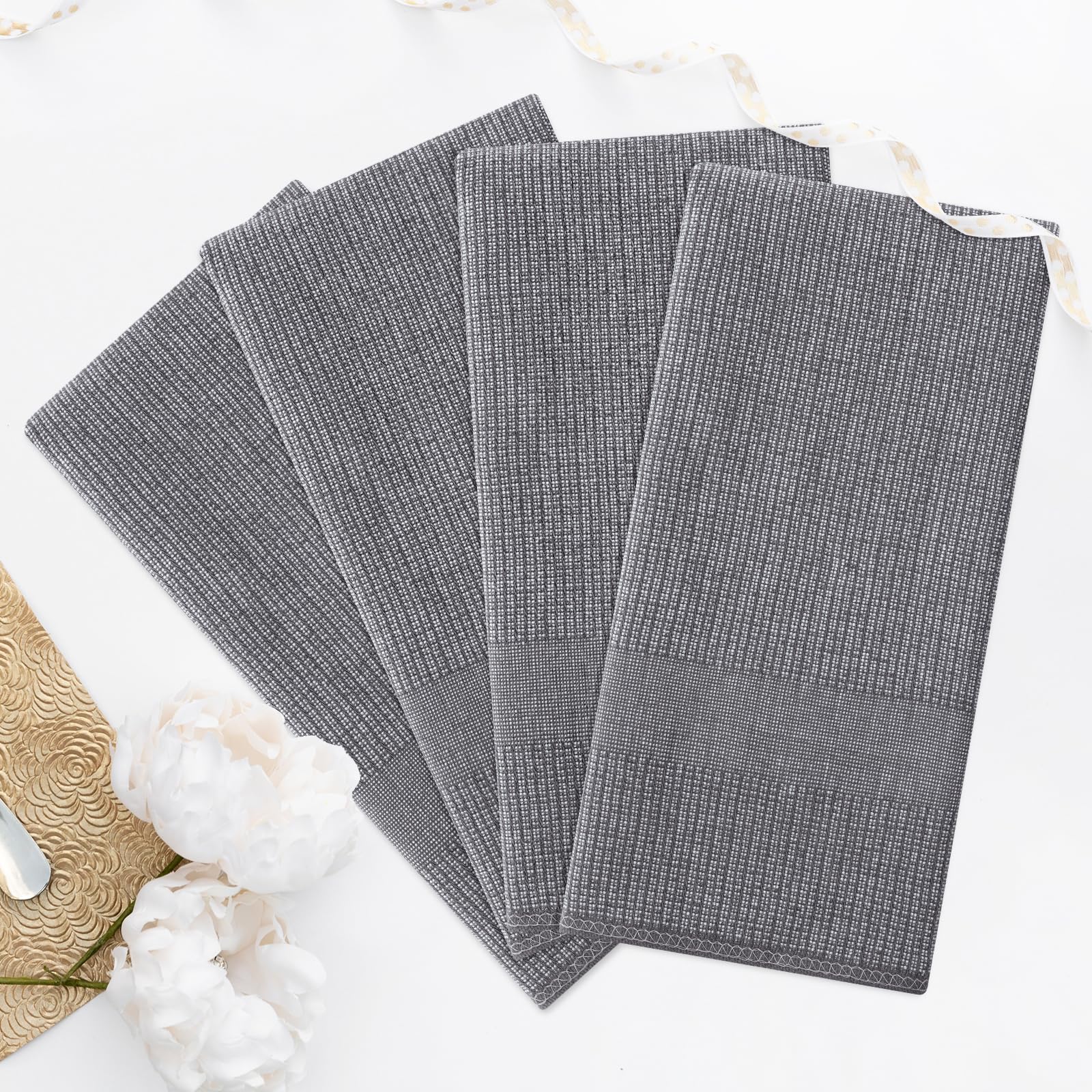 Homaxy Premium Kitchen Towels Set - 6 Pack Large Absorbent Cotton Dish Towels (18x28 Inches, 380 GSM) with Hanging Loop - Grey Flat & Terry Tea Towels for Cooking, Cleaning & Drying Dishes