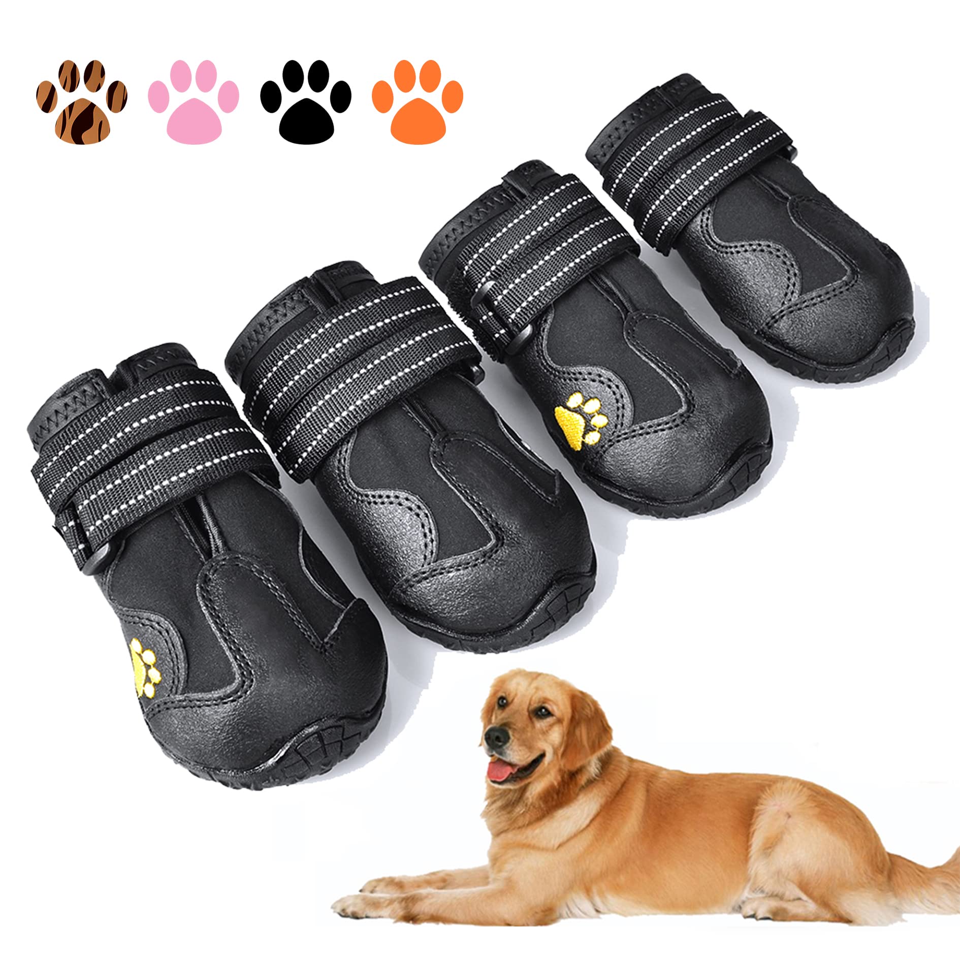 XSY&G Waterproof Dog Boots with Reflective Anti-Slip Sole - Durable Outdoor Dog Shoes for Medium Dogs (4Pcs Size 2) - Perfect for Hiking, Running & Winter Protection