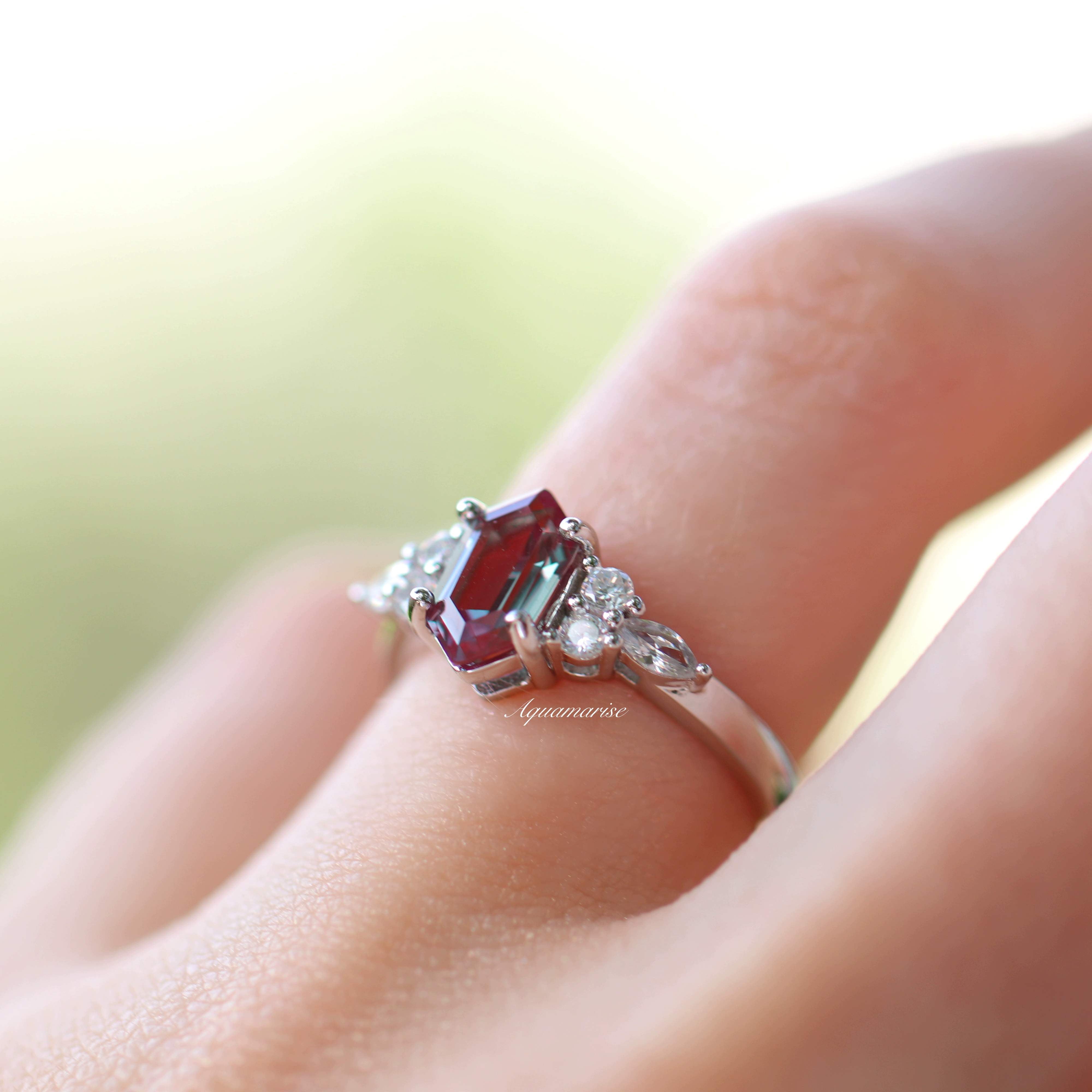 Sonnet Hexagon Teal & Purple Alexandrite Ring - Sterling Silver Jewelry for Women | Elegant Gift for Anniversary, Birthday & Special Occasions