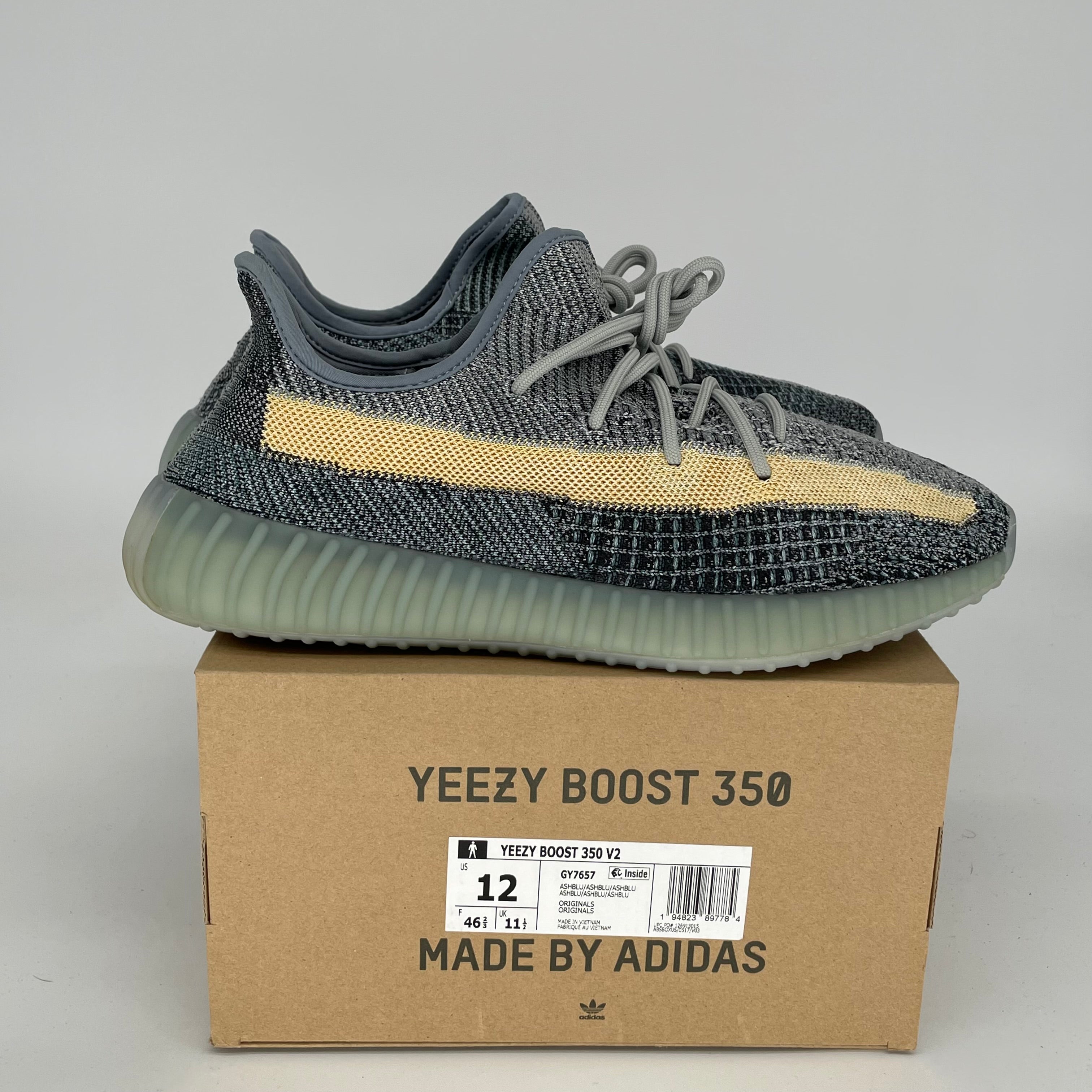 Adidas Yeezy Boost 350 V2 Ash Blue Sneakers - Men's Size 12 (GY7657) | Comfortable Running Shoes for Casual Wear & Gym Workouts