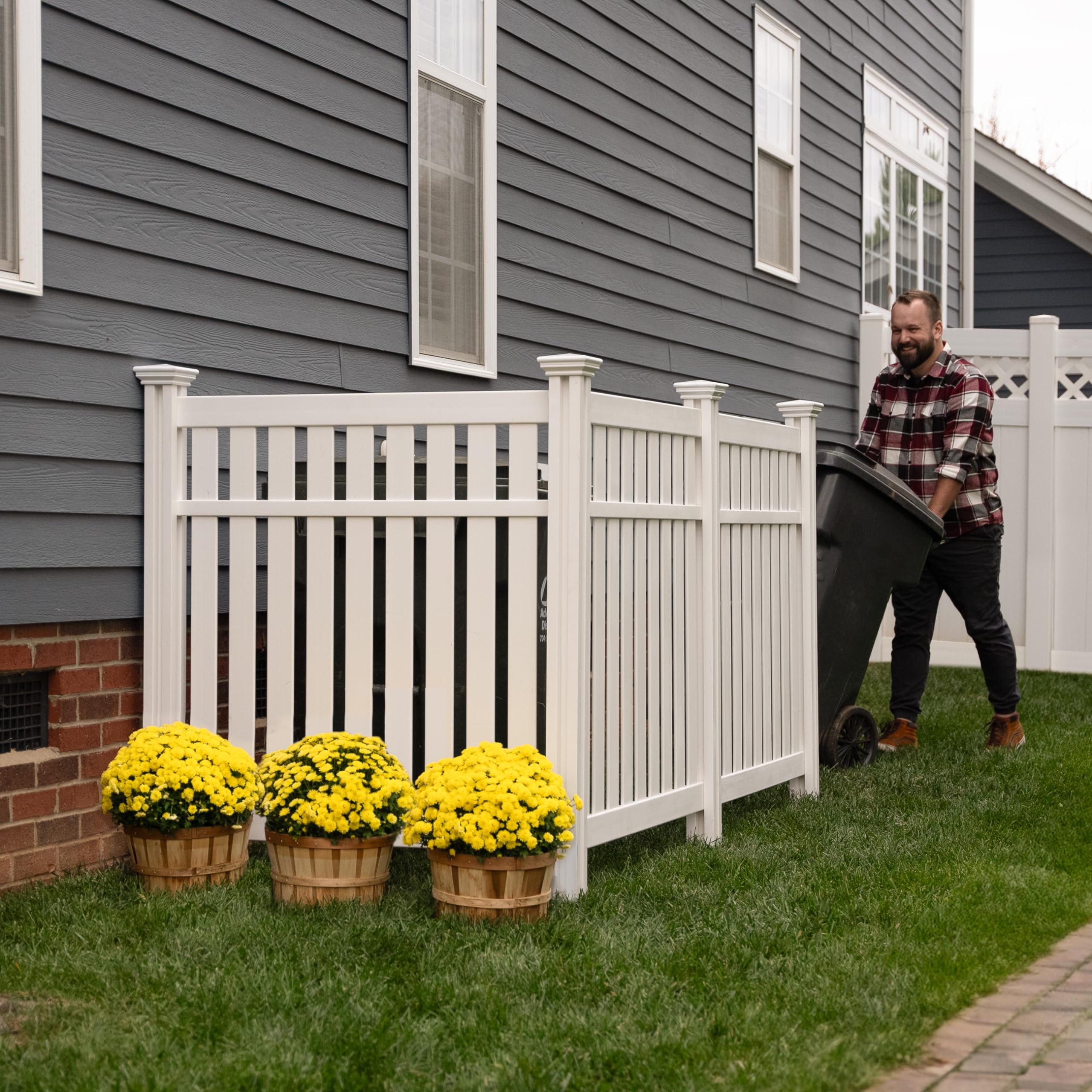 4ft x 3.3ft x 3.5ft No Dig Vinyl Privacy Fence Panels (3 Panels) - Hartford White Outdoor Privacy Screen for AC Units, Trash Cans & Backyard - Durable Weatherproof Fence Panels for Patio, Garden & Deck Privacy
