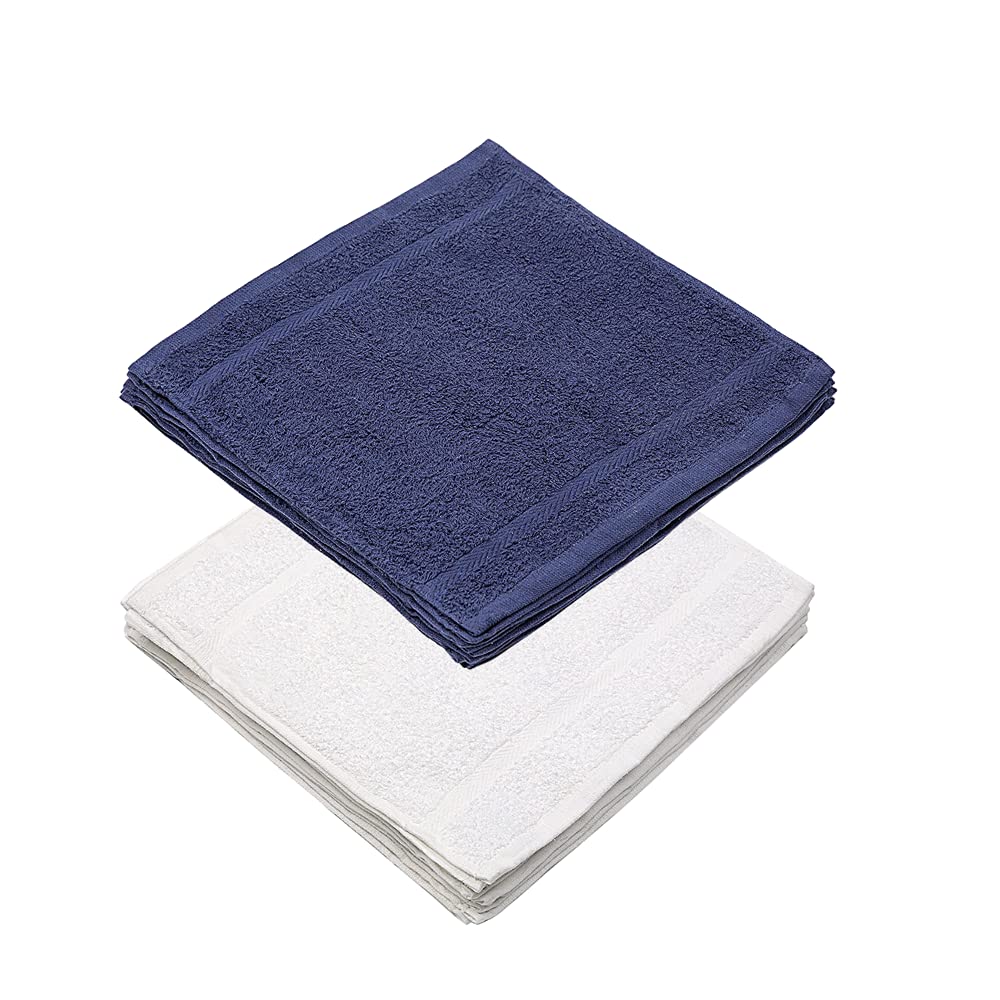 Linteum 100% Soft Cotton Face Towel Set - 16 Pack 13x13 Inch Ring Spun Washcloths | Absorbent & Durable for Home, Spa, Gym, Hotel Use | Perfect for Skincare, Makeup Removal & Facial Cleansing (Navy Blue)