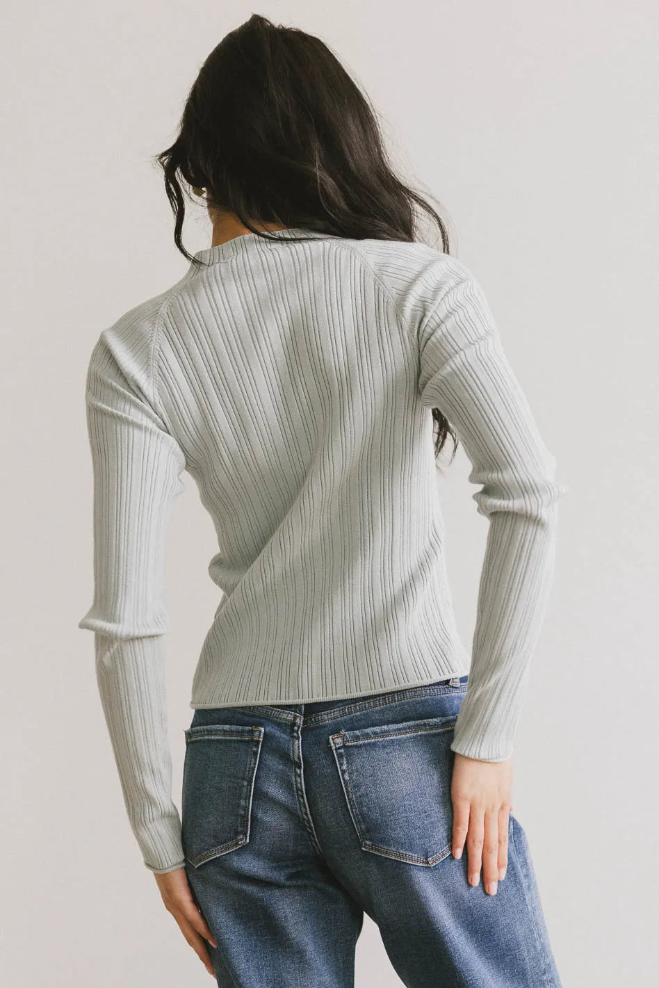 Azizi Ribbed Top for Women - Soft Stretch Dusty Blue Casual Shirt for Everyday Wear | Perfect for Layering, Office, and Weekend Outfits