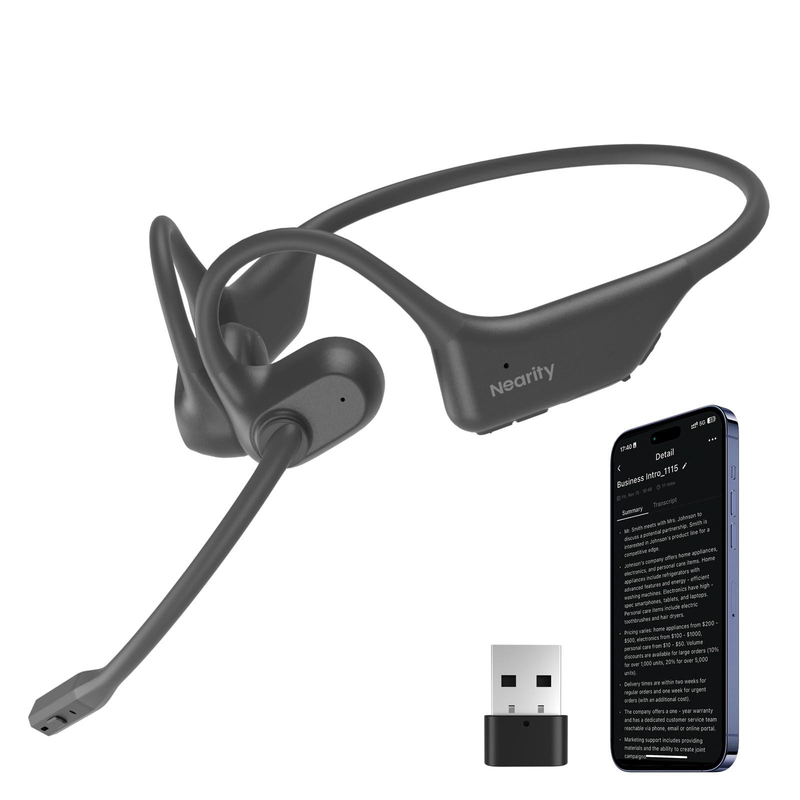 MemPod Pro 2S Open Ear Bluetooth Headset with Mic - ChatGPT Powered Voice Recorder & Transcription, Wireless Dongle & App Control, Supports 10 Languages - Perfect for Lectures, Online Meetings, Conference Calls & Remote Work